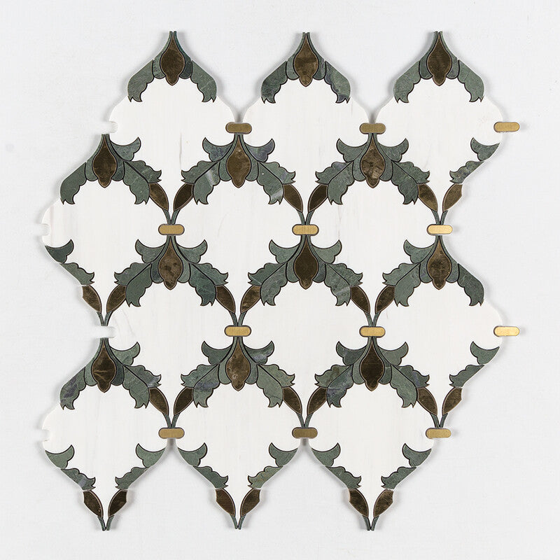 VERDE TIA : Verde Tia Floral Arabesque Mosaic (honed | 8"x11"x3/16" | straight cut)