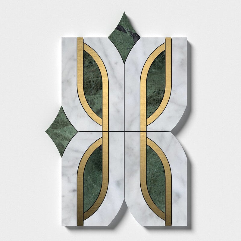 VERDE TIA : Carrara Butterfly Mosaic (honed | 7"x11"x13/16" | straight cut)