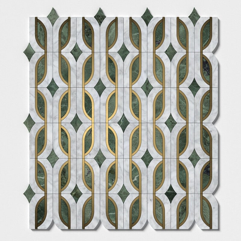 VERDE TIA : Carrara Butterfly Mosaic (honed | 7"x11"x13/16" | straight cut)
