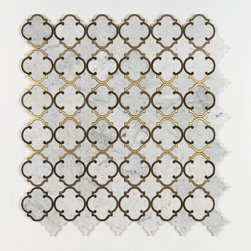 WHITE CARRARA : Casablanca Mosaic (honed | 10"x11"x1/2" | straight cut)