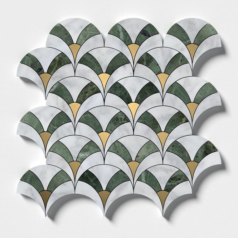 VERDE TIA : Carrara Sensu Scallop Mosaic (honed | 3"x3"x5/8" | straight cut)