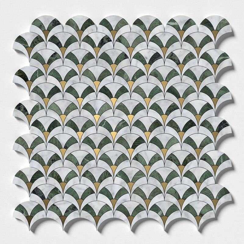 VERDE TIA : Carrara Sensu Scallop Mosaic (honed | 3"x3"x5/8" | straight cut)