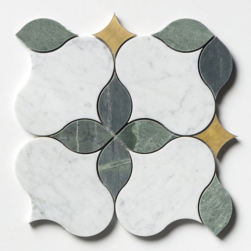 VERDE TIA : Carrara Lily Mosaic (honed | 9"x9"x7/16" | straight cut)