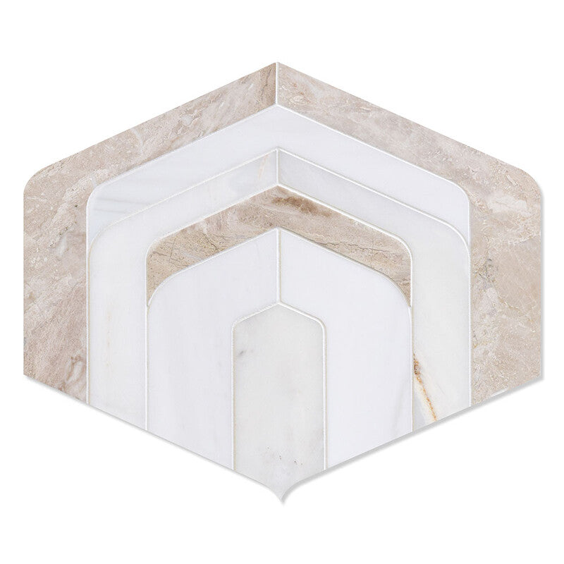 RETRO GROVE : Diana Royal, Snow White, Calacatta Amber Archie Mosaic (multi finish | 11"x13"x15/16" | straight cut)