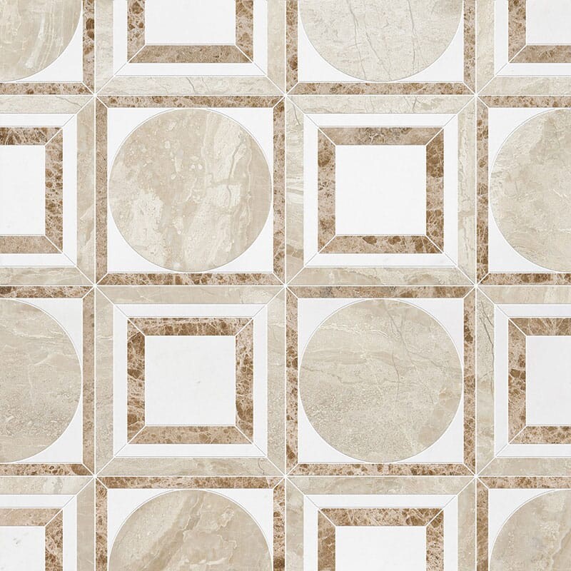 TALYA: Diana Royal, Aspen White, Paradise Cicero Mosaic (multi finish | 12"x12"x3/8" | straight cut)
