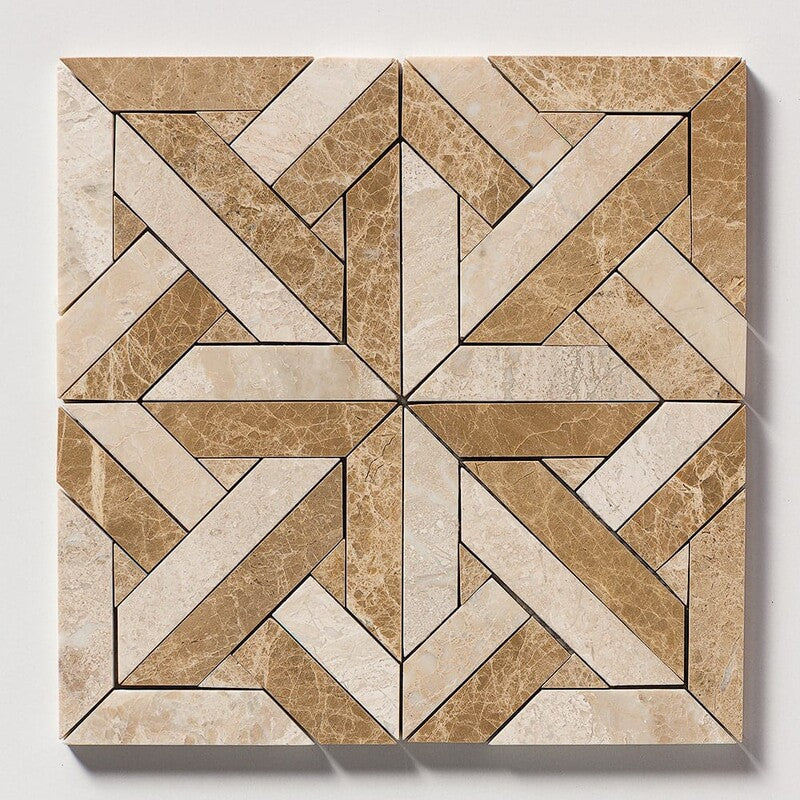 TALYA: Diana Royal, Paradise, Marmara Lattice Mosaic (multi finish | 9"x9"x11/16" | straight cut)