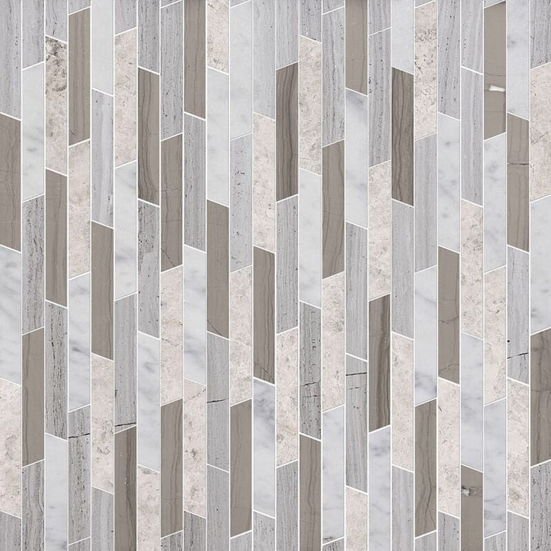 TALYA: Haisa, Silver Shadow Rhodes Chevron Mosaic (multi finish | 8"x14"x13/16" | straight cut)
