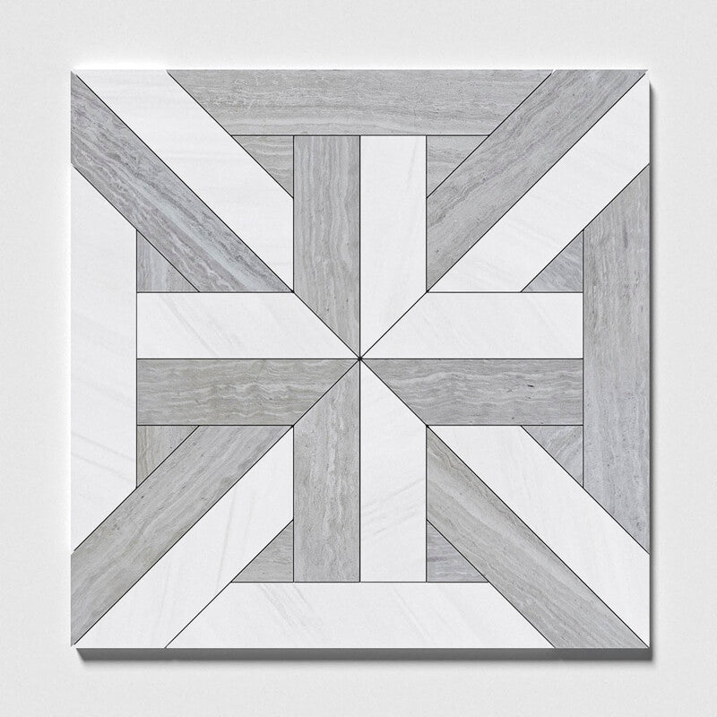 TALYA: Thassos White, Haisa Light Rubicon Lattice Mosaic (multi finish | 17"x17"x3/8" | straight cut)