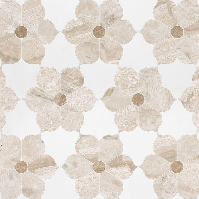 TALYA: Diana Royal, Aspen White, Paradise Theodora Mosaic (multi finish | 12"x14"x1/8" | straight cut)