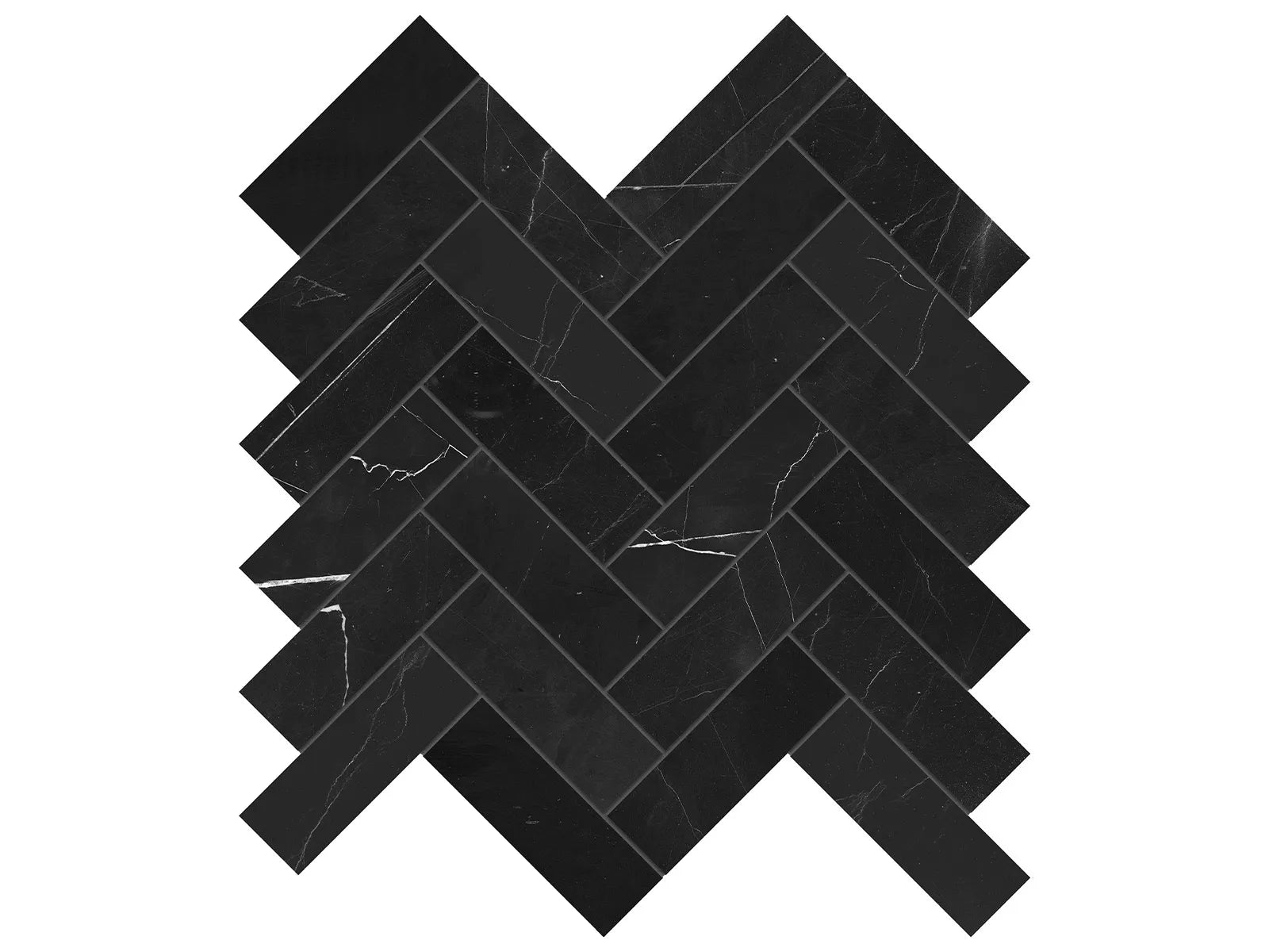 GALAXIA NERO: Marble Mosaic 1 1/4 X 4 Herringbone (11⁷⁄₁₆"X11¼"X⅜" | Polished)