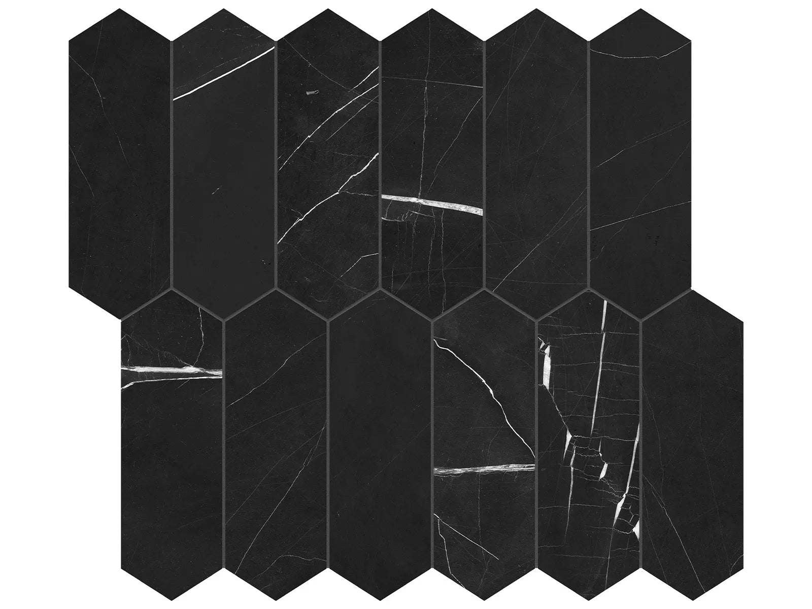GALAXIA NERO: Marble Mosaic 2X6 Picket (11¹³⁄₁₆"X10⅝"X⅜" | Polished)