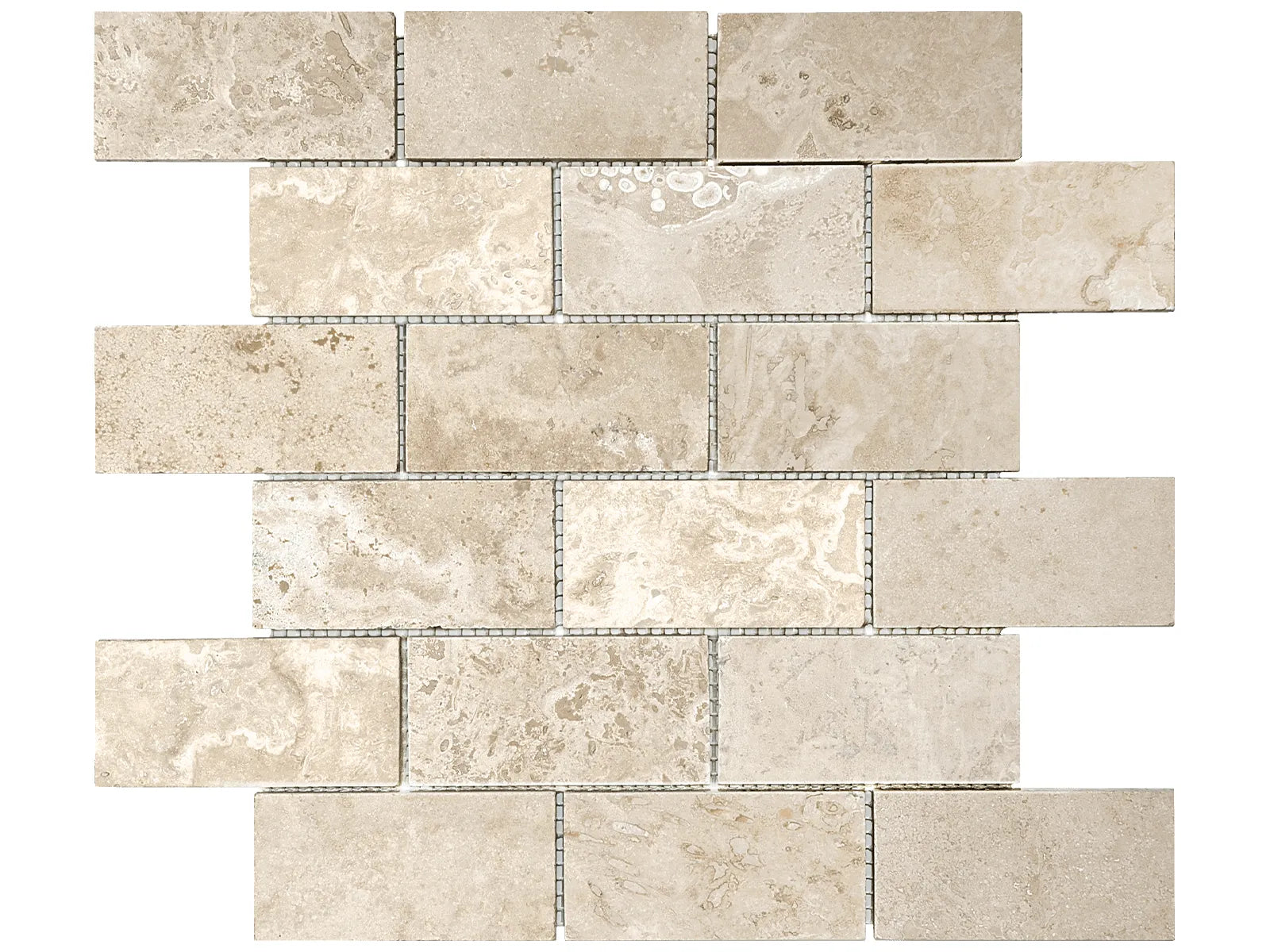 ELYSIAN: Travertine Mosaic 1X2 Staggered Joint (12¹⁄₁₆"X12¹⁄₁₆"X½" | Split Face)