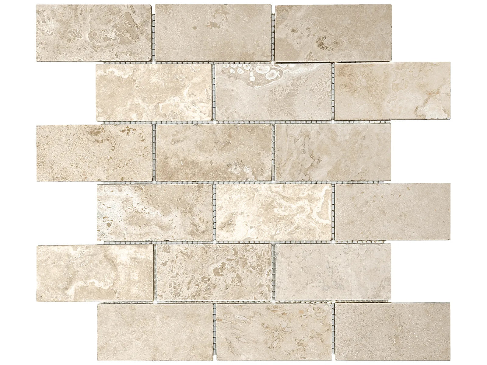 ELYSIAN: Travertine Mosaic 2X4 Staggered Joint (12¹⁄₁₆"X12¹⁄₁₆"X⅜" | Filled-Honed)