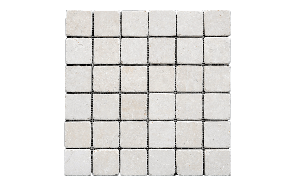 ISMAILIA CREAM: 2X2 Straight Stack Limestone Field Mosaic (12 5/8"x12 5/8"x3/8" | tumbled)