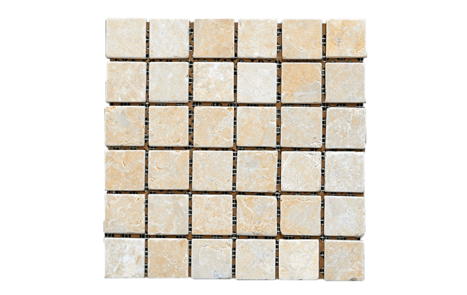 JERUSALEM GOLD: 2X2 Straight Stack Limestone Field Mosaic (12 5/8"x12 5/8"x3/8" | tumbled)