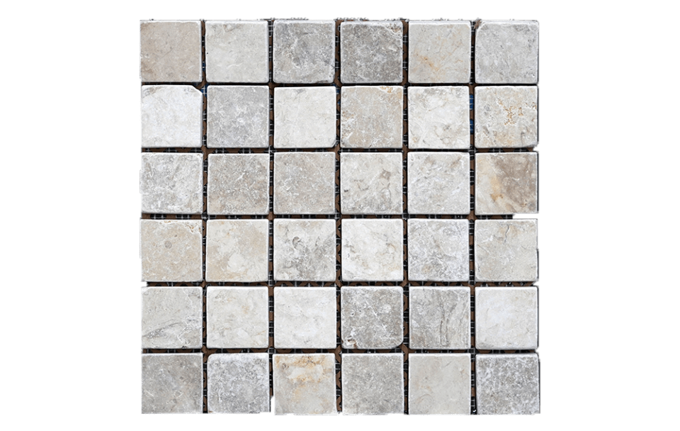 JERUSALEM GREY&GOLD: 2X2 Straight Stack Limestone Field Mosaic (12 5&8"x12 5&8"x3&8" | tumbled)