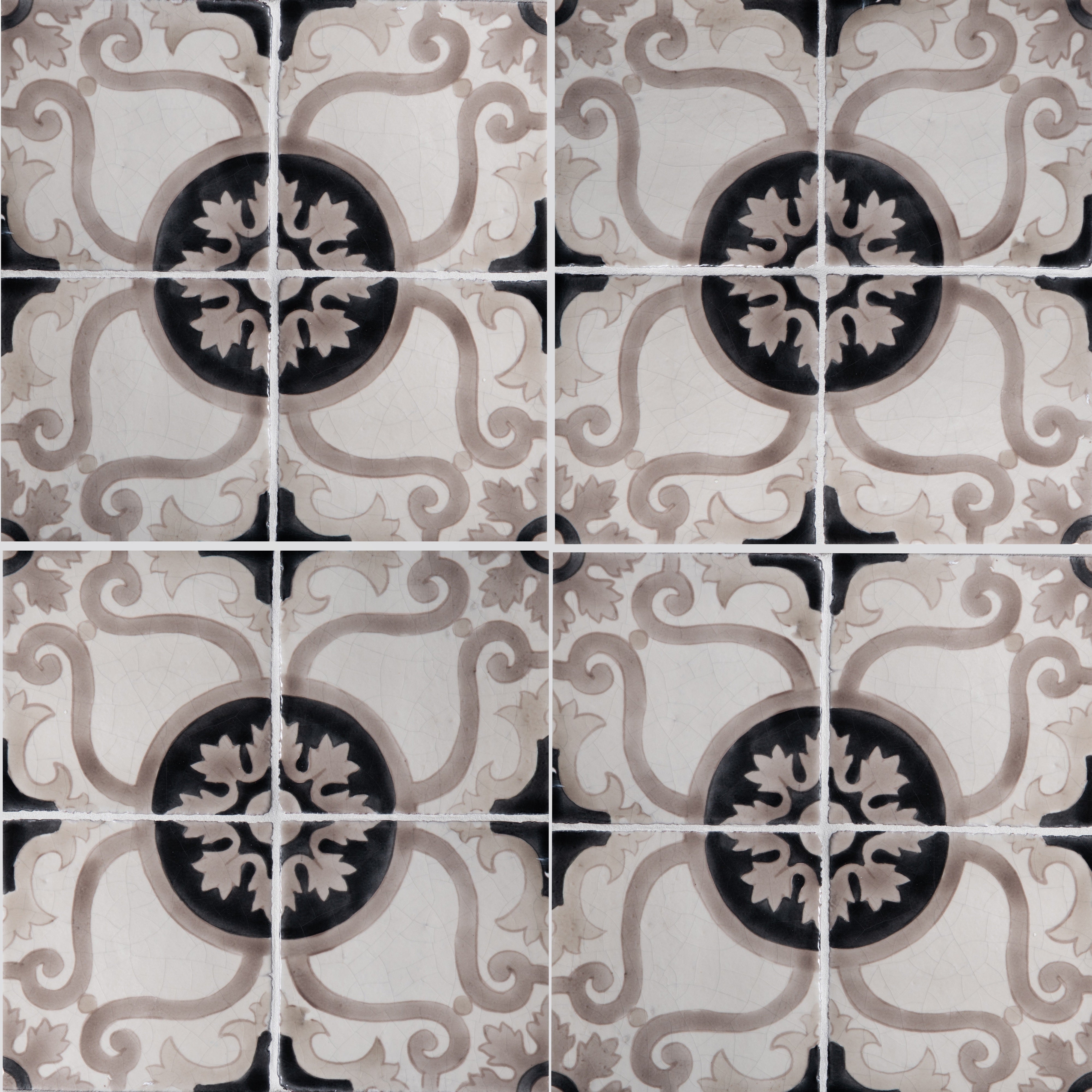 MAJOLICA: Lisbon Cinza Glazed Crackle Terracotta Field Deco Tile (6"x6"x3/4" | matte)