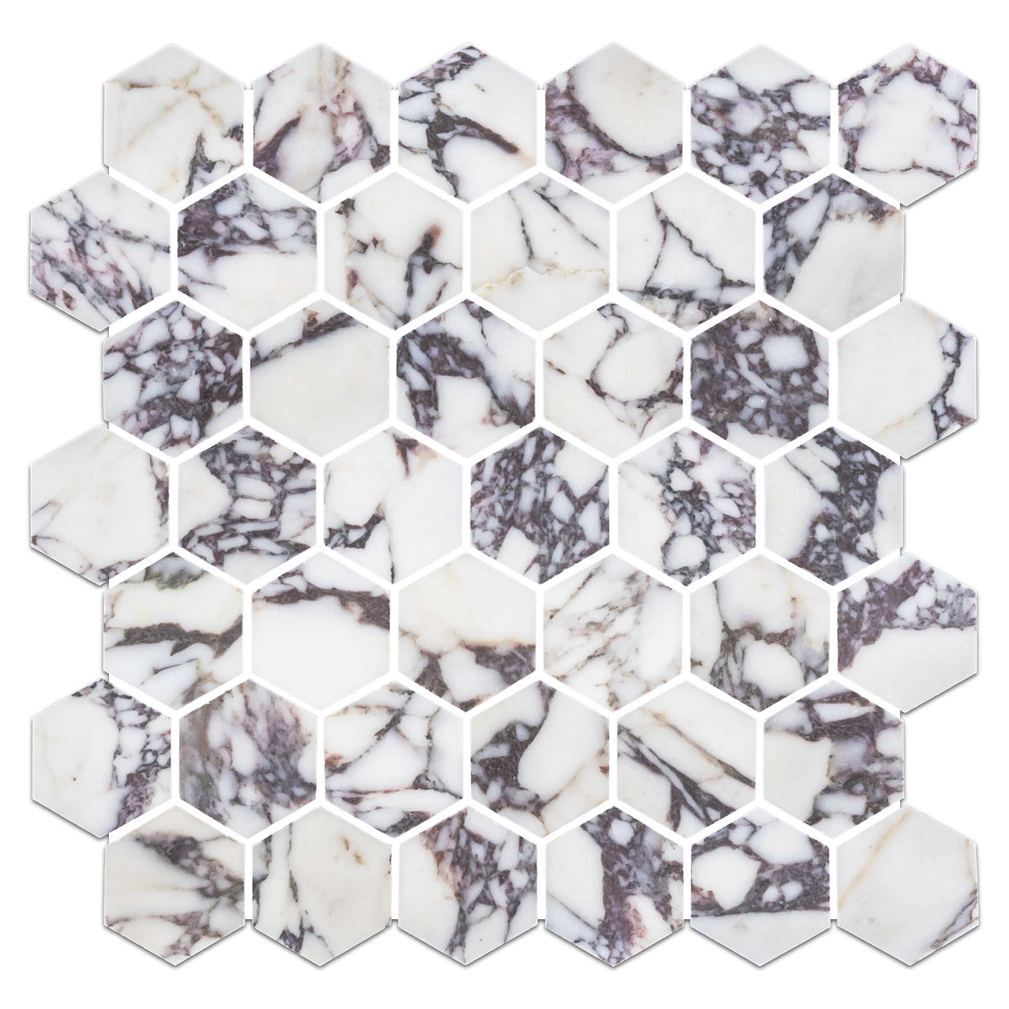 BIANCO VIOLETTA: 2" Hexagonal Marble Field Mosaic (11 3/4"x11 15/16"x3/8" | honed)
