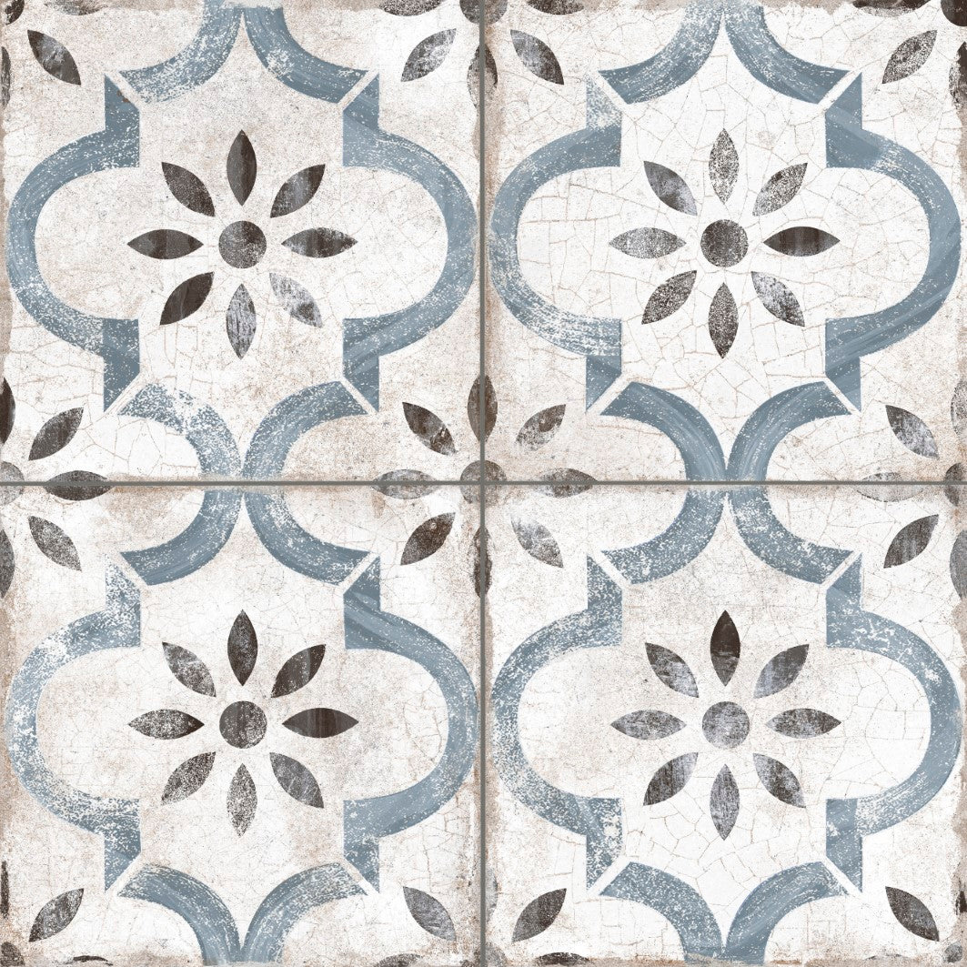 Elon Barcelona Deco Leeds Blue 18x18 Porcelain Field Tile with Matte Finish