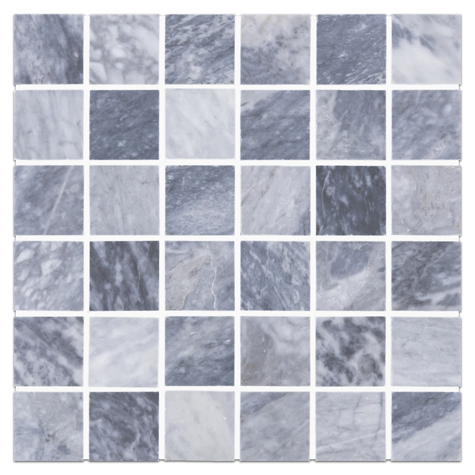 Elon Bardiglio Nuvolato Marble 2x2 Straight Stack Field Mosaic Tile, 12x12 Honed Finish