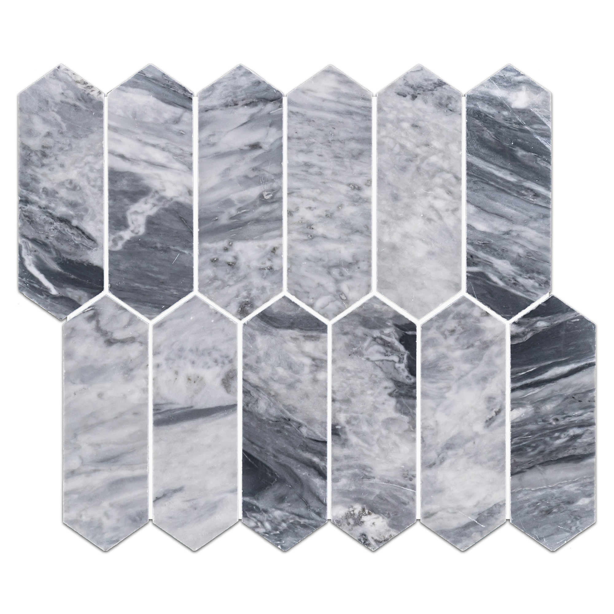Elon Bardiglio Nuvolato Marble 2x6 Picket Field Mosaic, Honed Finish - Surface Group International