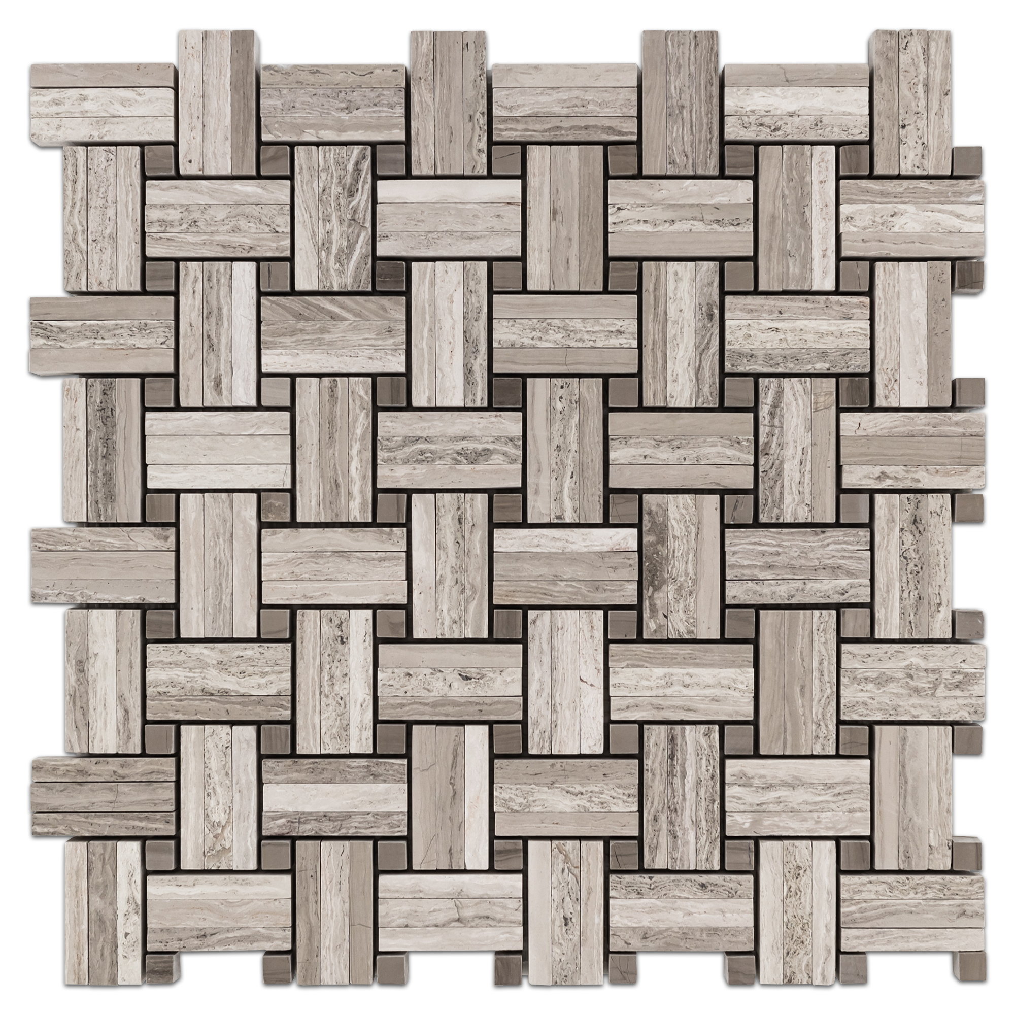 Elon Beachwood Driftwood Marble Tri-Weave Basketweave Field Mosaic Tile, 12x12 inch Honed Finish, for Flooring and Wall Decor