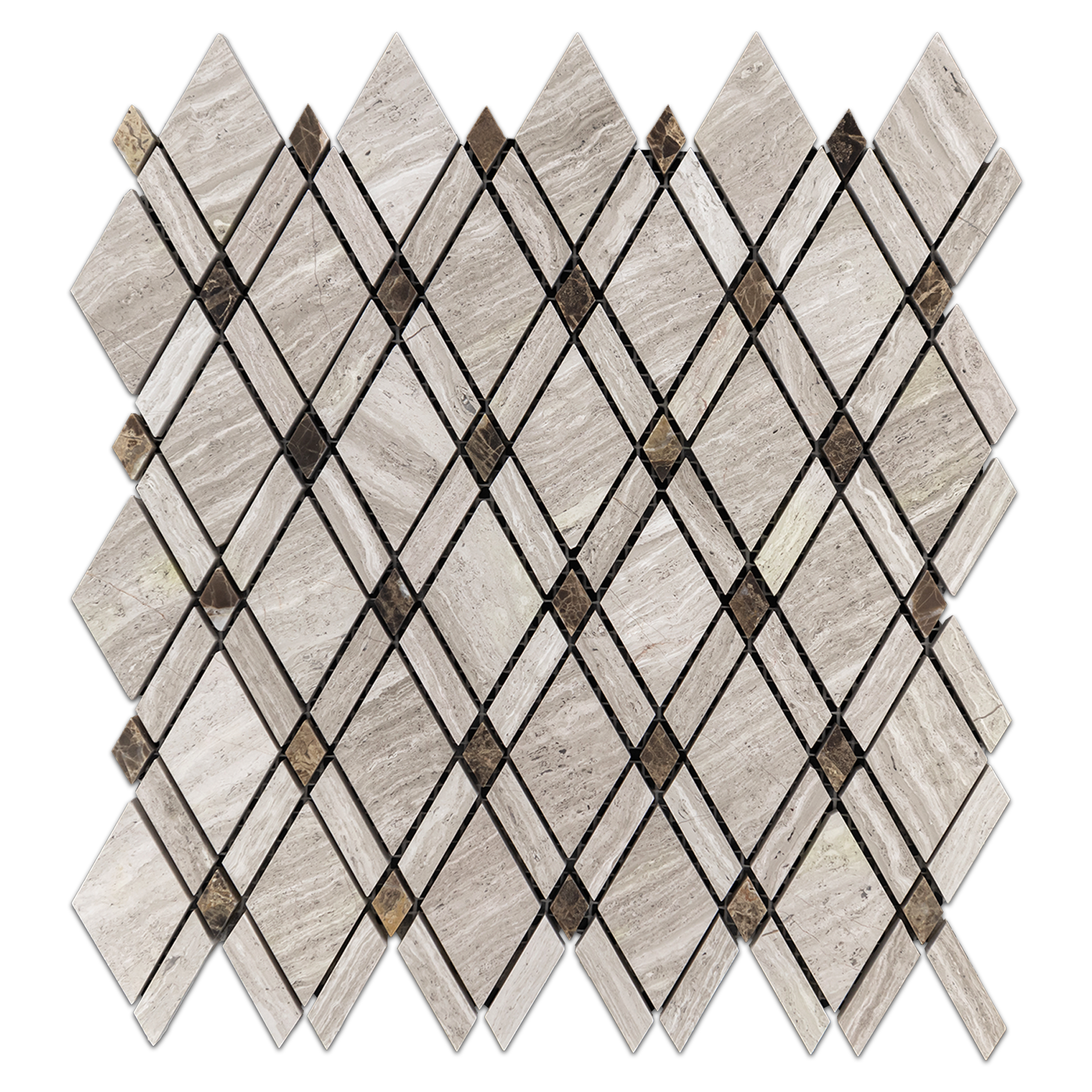 Elon Beachwood Emperador Dark Marble Outlined Rhomboid Field Mosaic 10.4375x10.75x0.375 Honed - Surface Group International