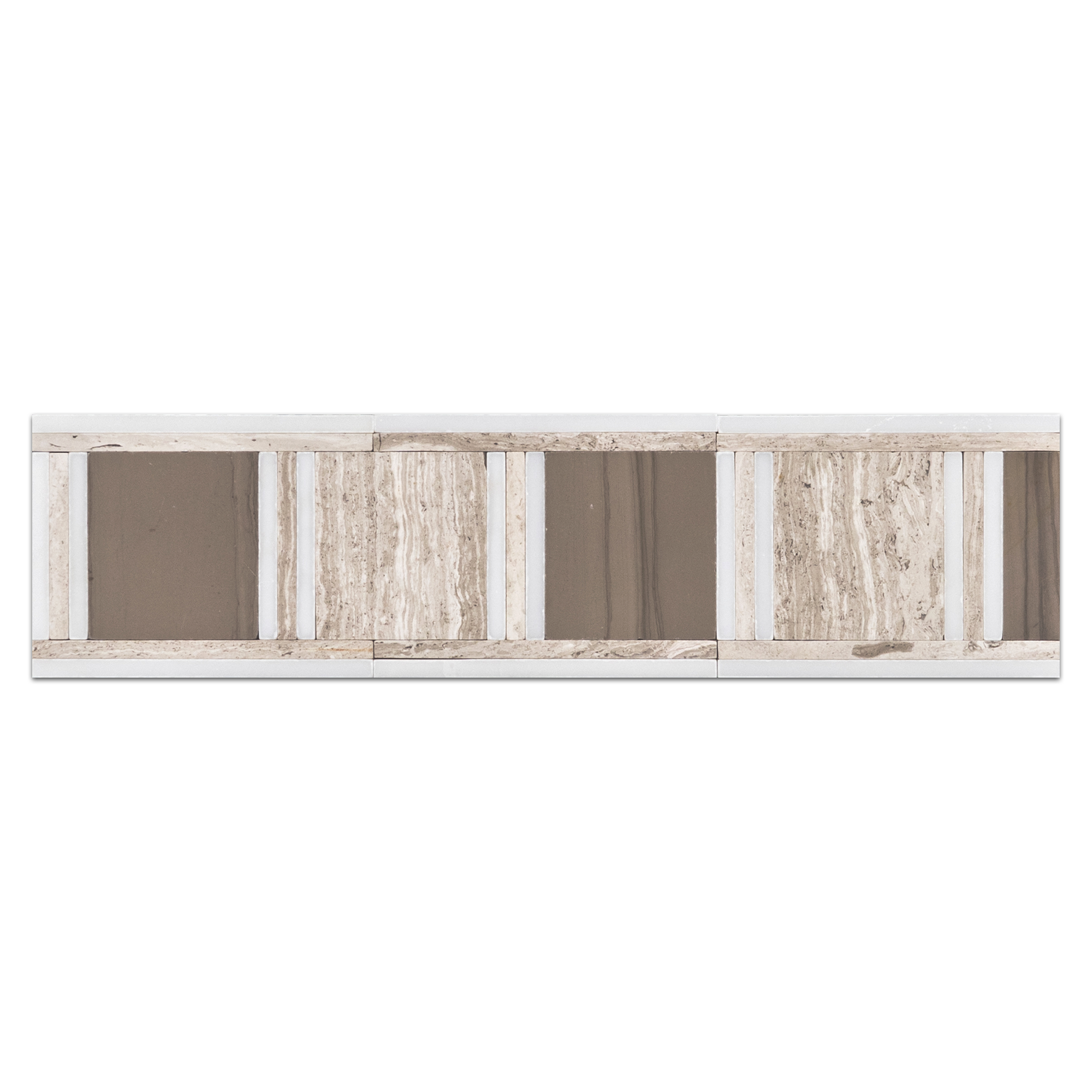 Elon Beachwood Marble Modern Art Border Mosaic, 3x12 Honed Tile from Surface Group