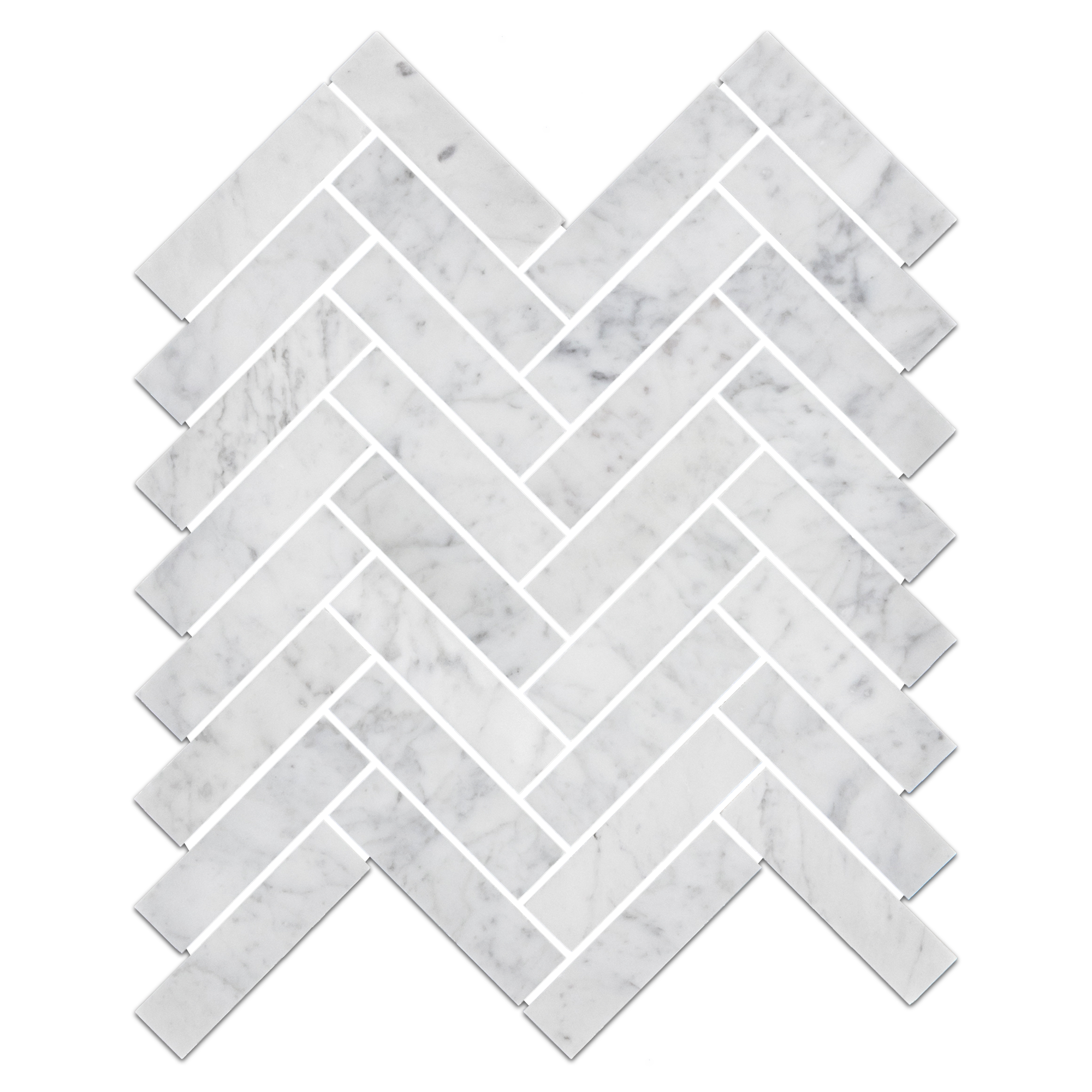 Elon Bianco Carrara Marble 1x4 Herringbone Field Mosaic 11x11.5x0.375 Honed - Surface Group International