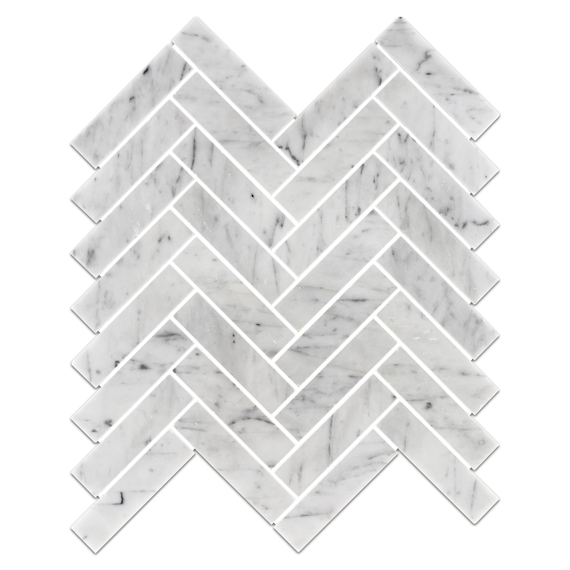 Elon Bianco Carrara Marble 1x4 Herringbone Field Mosaic Tile 11x11.5x0.375 Polished - Surface Group International