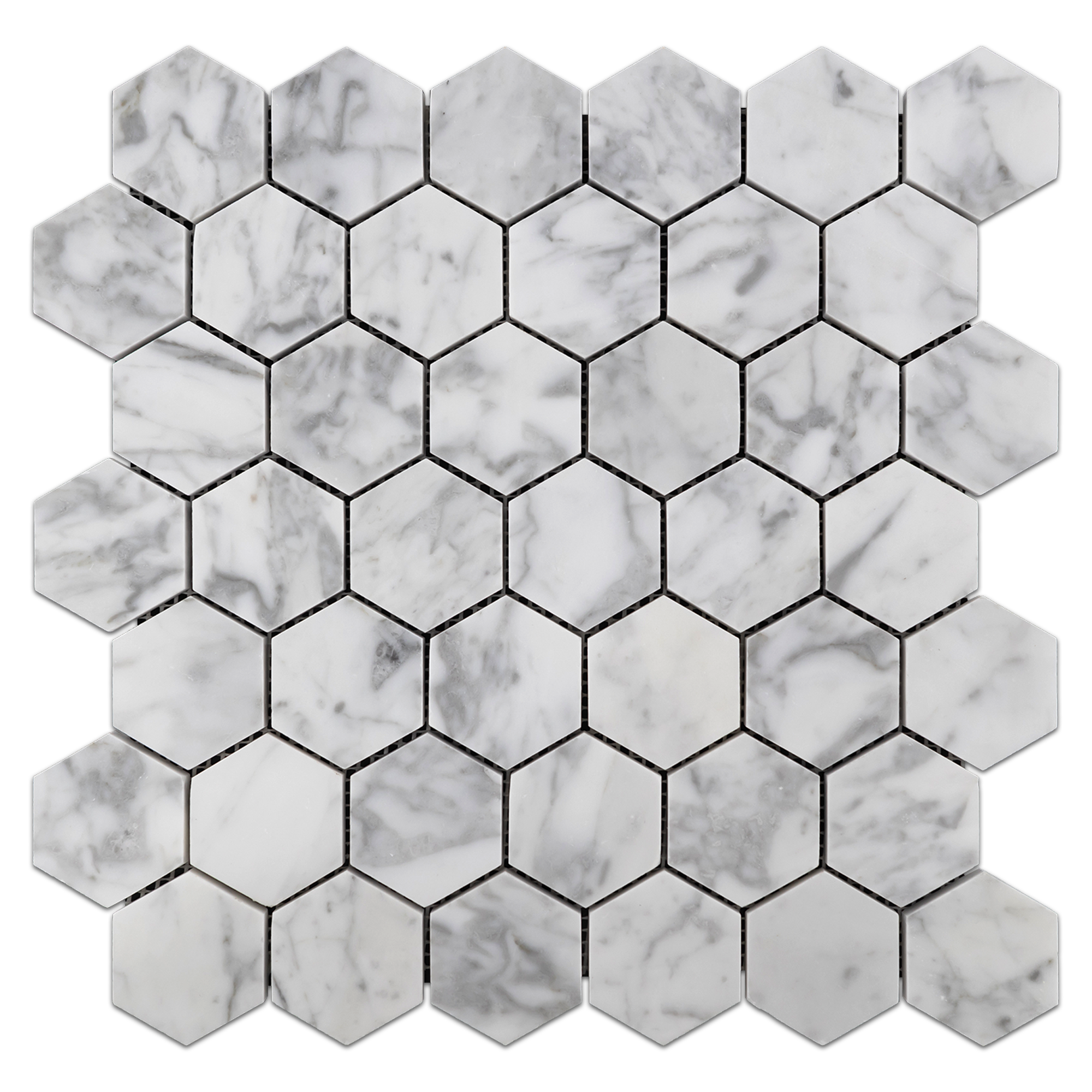 Elon Bianco Carrara Marble 2 Hexagon Field Mosaic 11.75x11.9375x0.375 Polished - Surface Group International