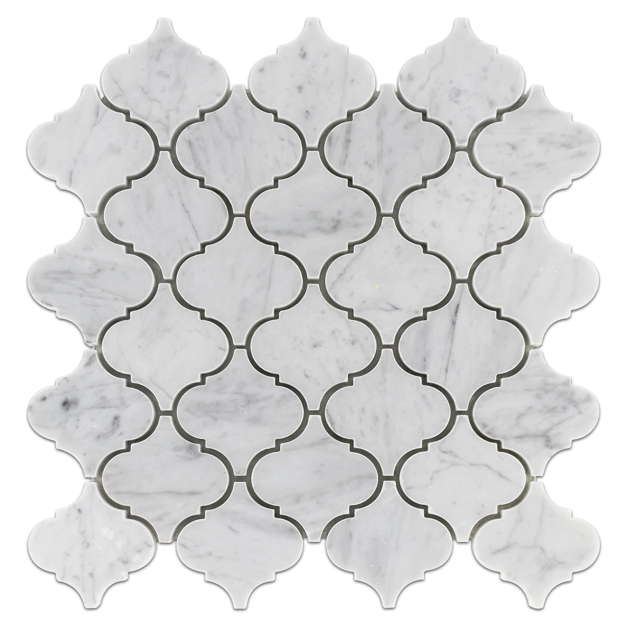 Elon Bianco Carrara Marble Lantern Field Mosaic Tile, 12x12 inch, Polished Finish, for Elegant Wall & Floor Designs