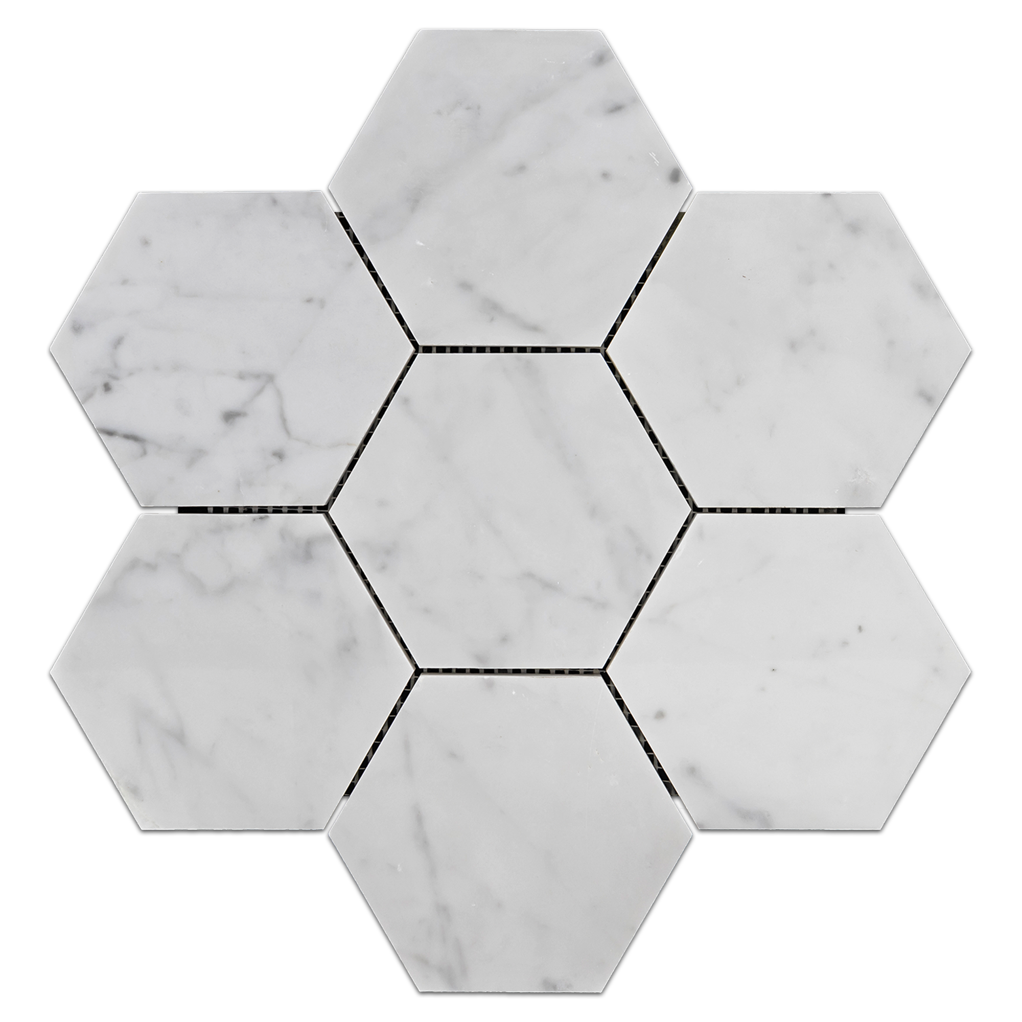 Elon Bianco Carrara Marble 5 Hexagon Field Mosaic 11.625x13.625x0.375 Polished - Surface Group International