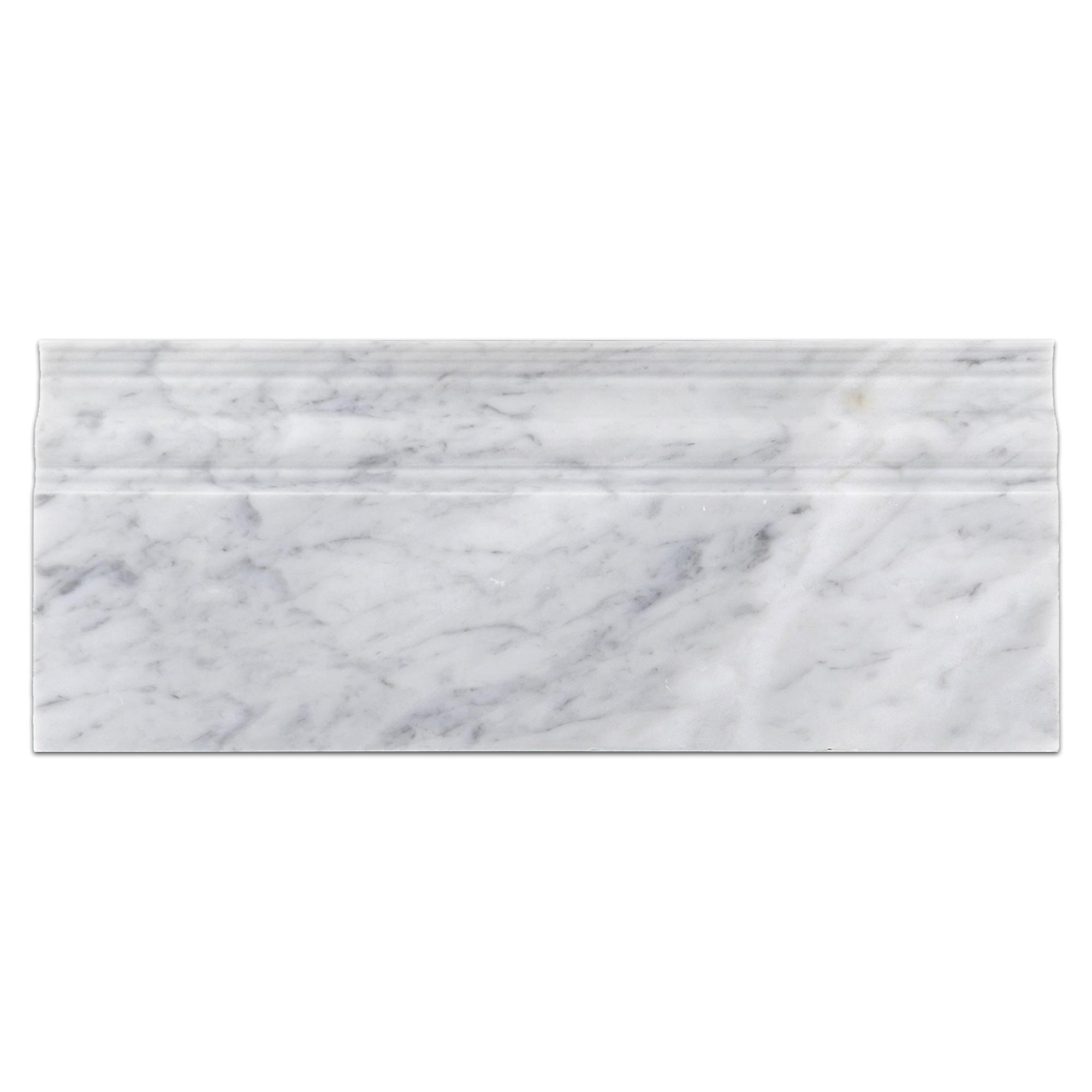 Elon Bianco Carrara honed marble baseboard tile 4.75x12 inches for elegant wall trim, available at Surface Group.