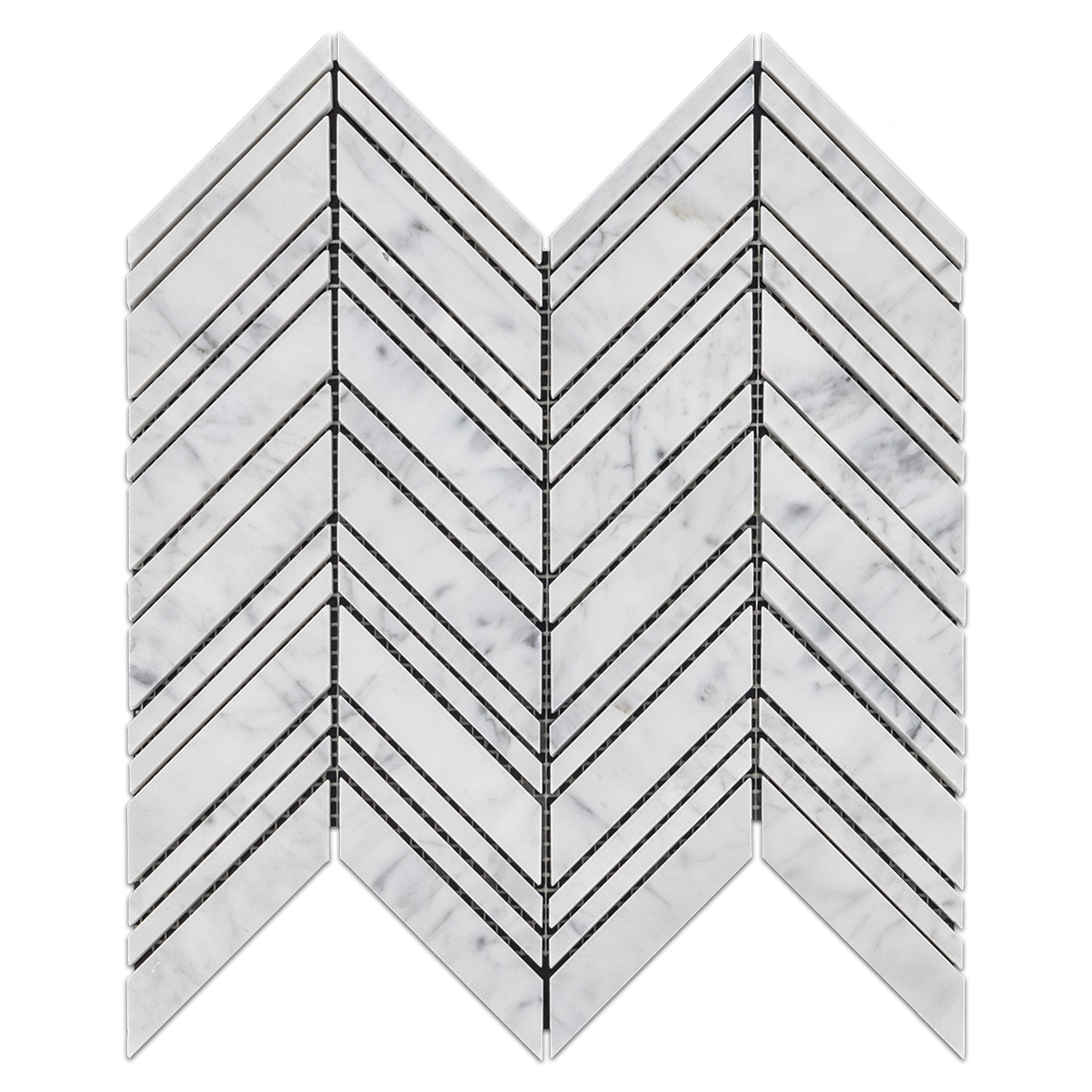 Elon Bianco Carrara Marble Bordered Chevron Field Mosaic, 11x11, Honed Finish, AM1164H, by Surface Group.