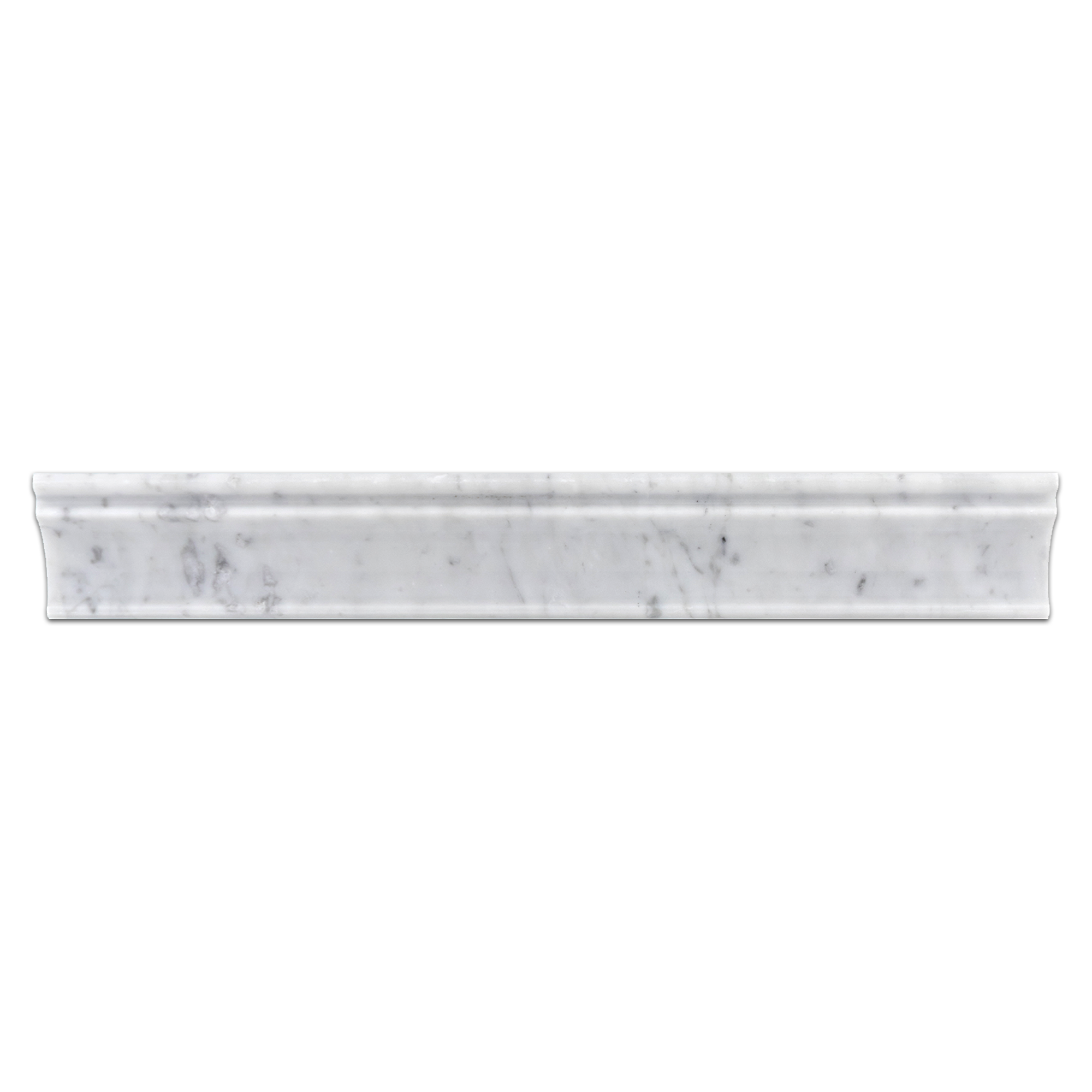 Elon Bianco Carrara marble crown molding 2x12 polished tile by Surface Group International.