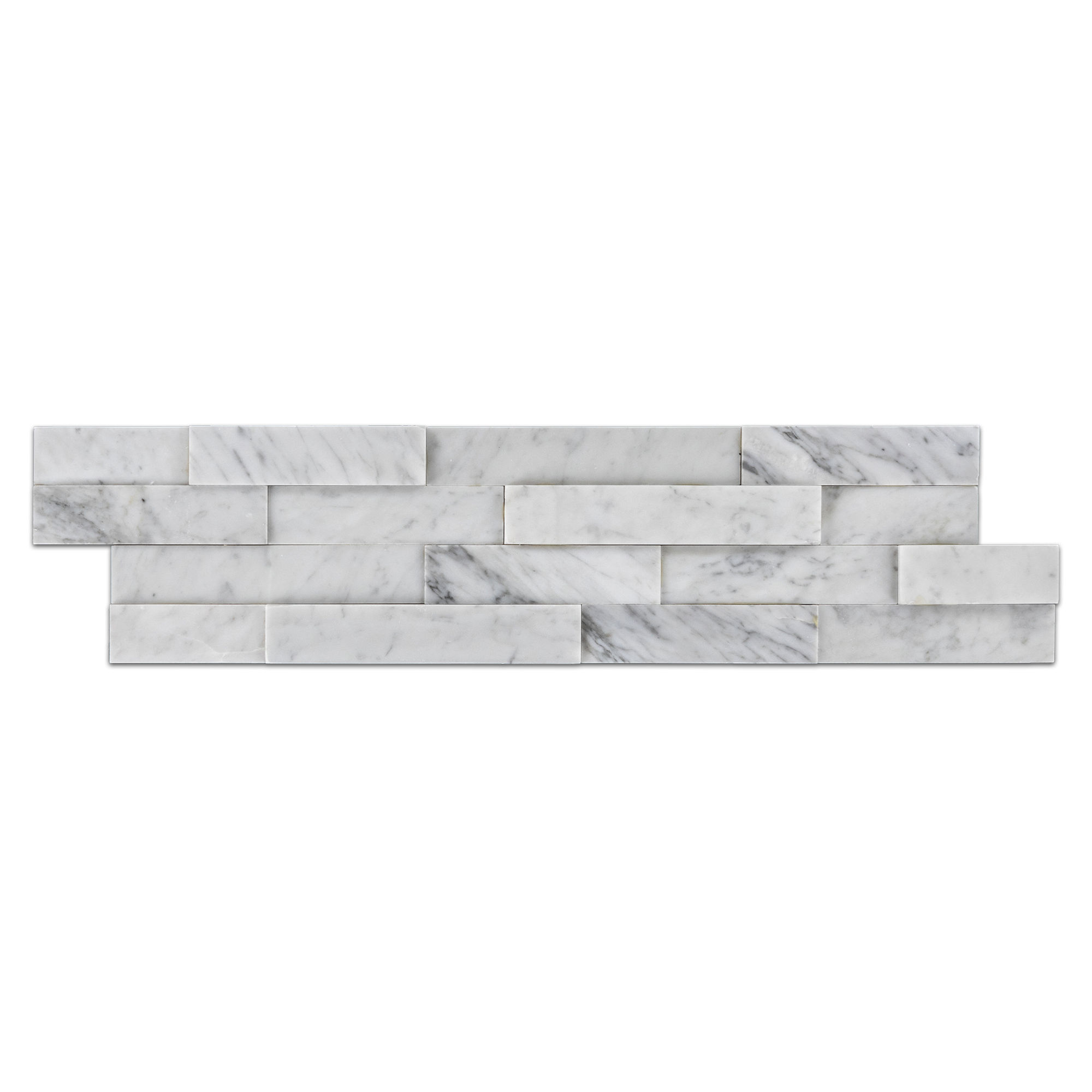 Elon Bianco Carrara Marble Interlocking Veneer Panel Flat 6x23 Honed Tile from Surface Group.
