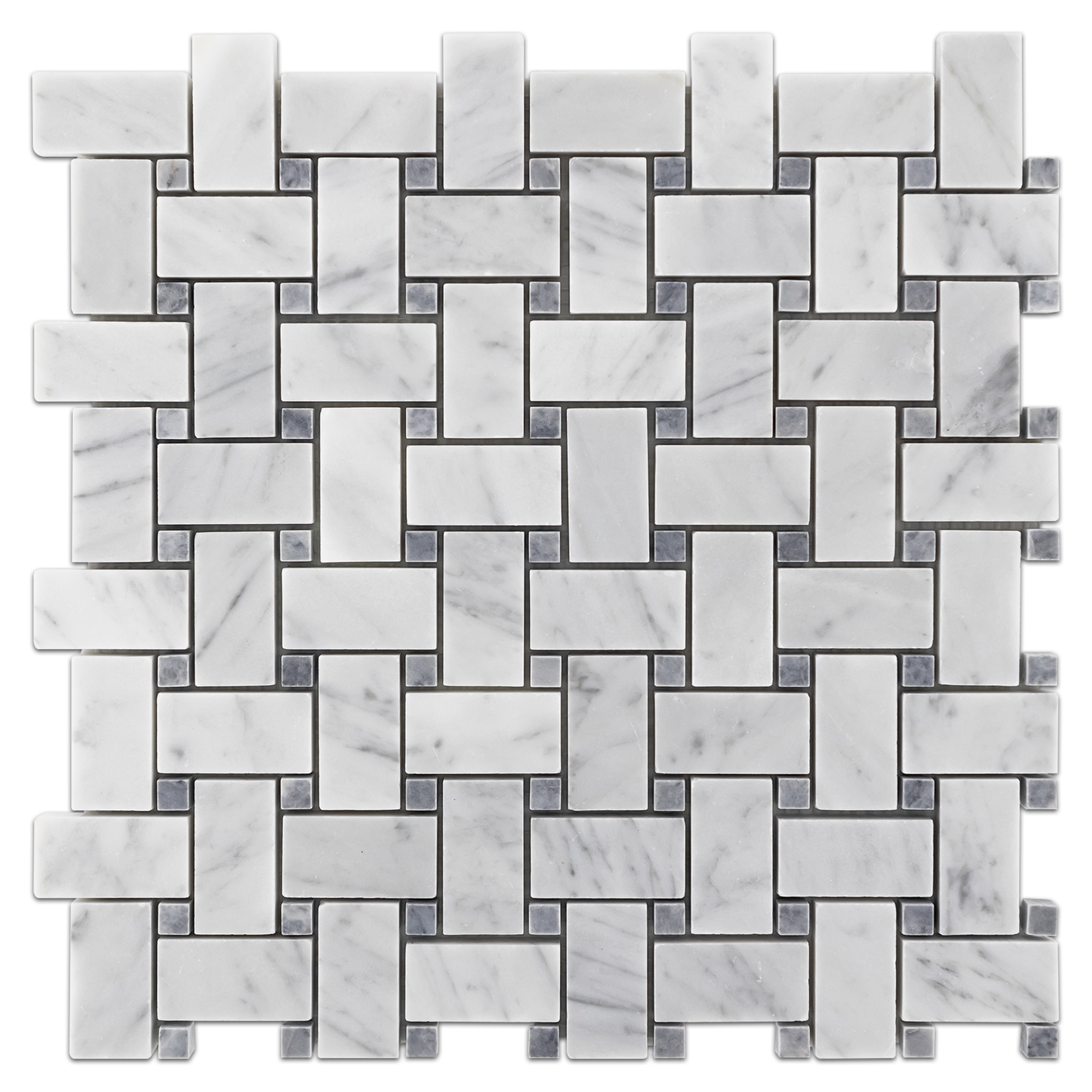 Elon Bianco Carrara Pacific Gray Marble Stone Blend Basketweave Field Mosaic 12x12x0.375 Honed - Surface Group International Product