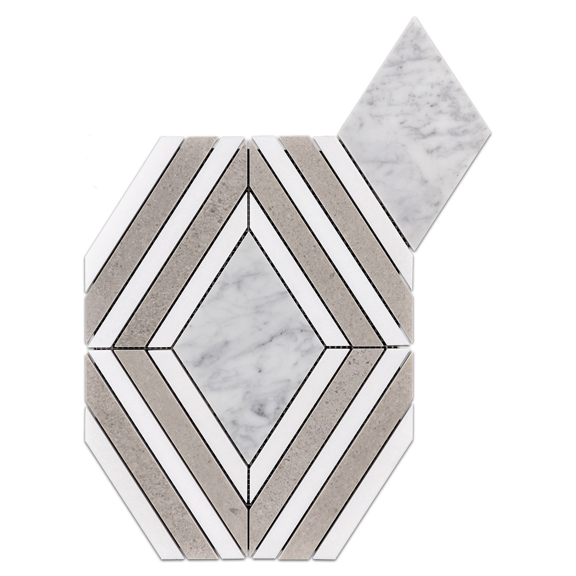 Elon Bianco Carrara White Thassos Sand Dollar Marble Jewel Field Mosaic 9.75x12.75x0.375 Polished Tile - Surface Group International Product