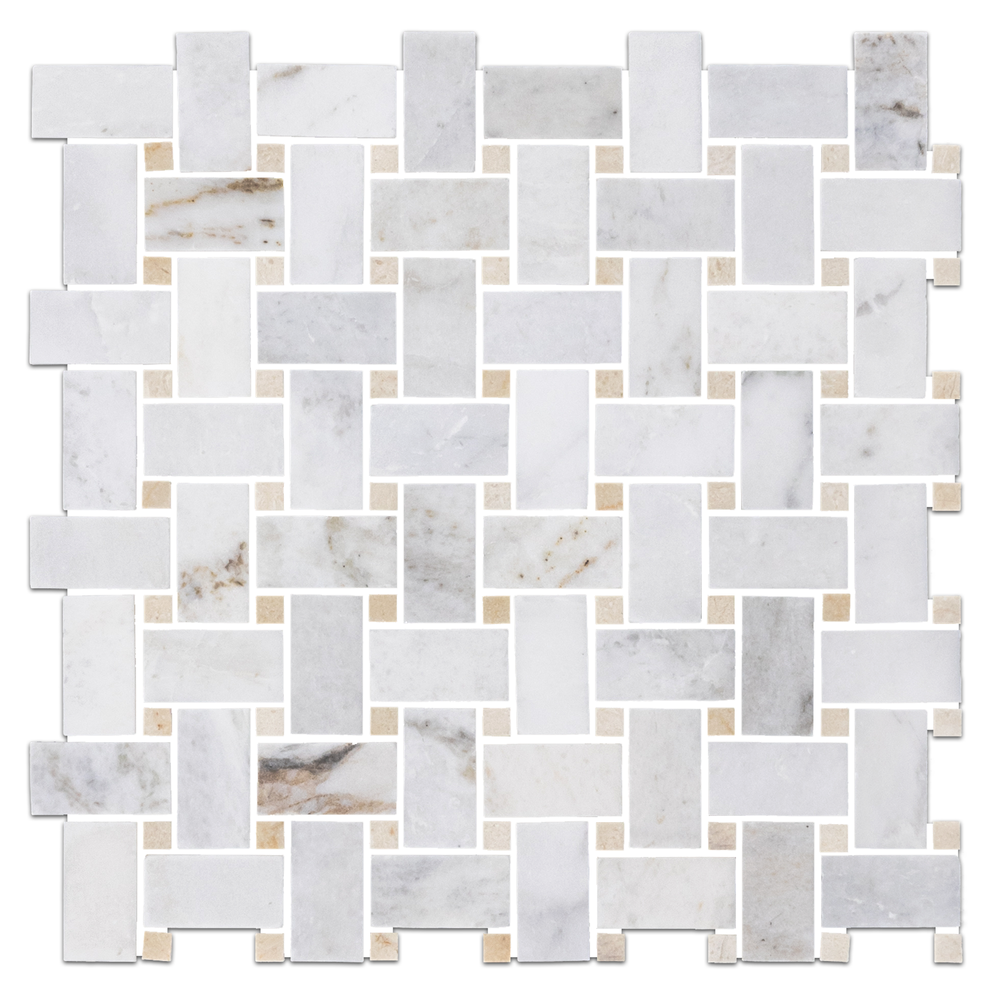 Elon Bianco Oro Crema Marfil Marble Stone Blend Basketweave Field Mosaic 12x12x0.375 Honed Tile by Surface Group International
