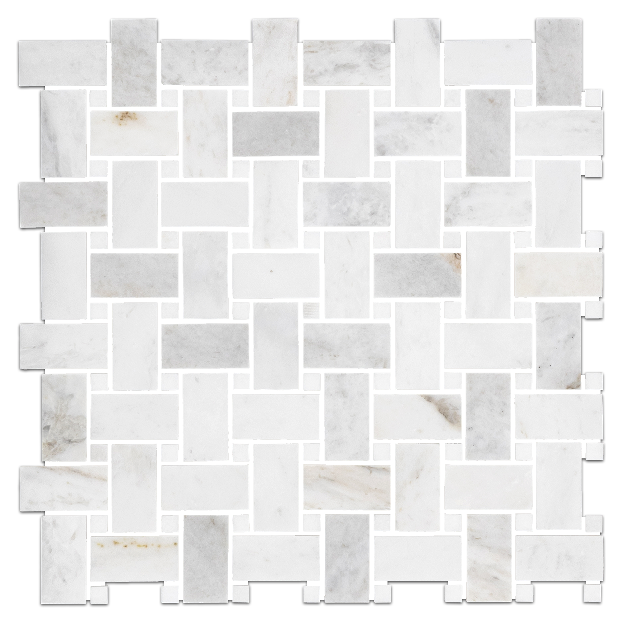 Elon Bianco Oro White Thassos Marble Stone Blend Basketweave Field Mosaic 12x12x0.375 Honed - Surface Group International Product