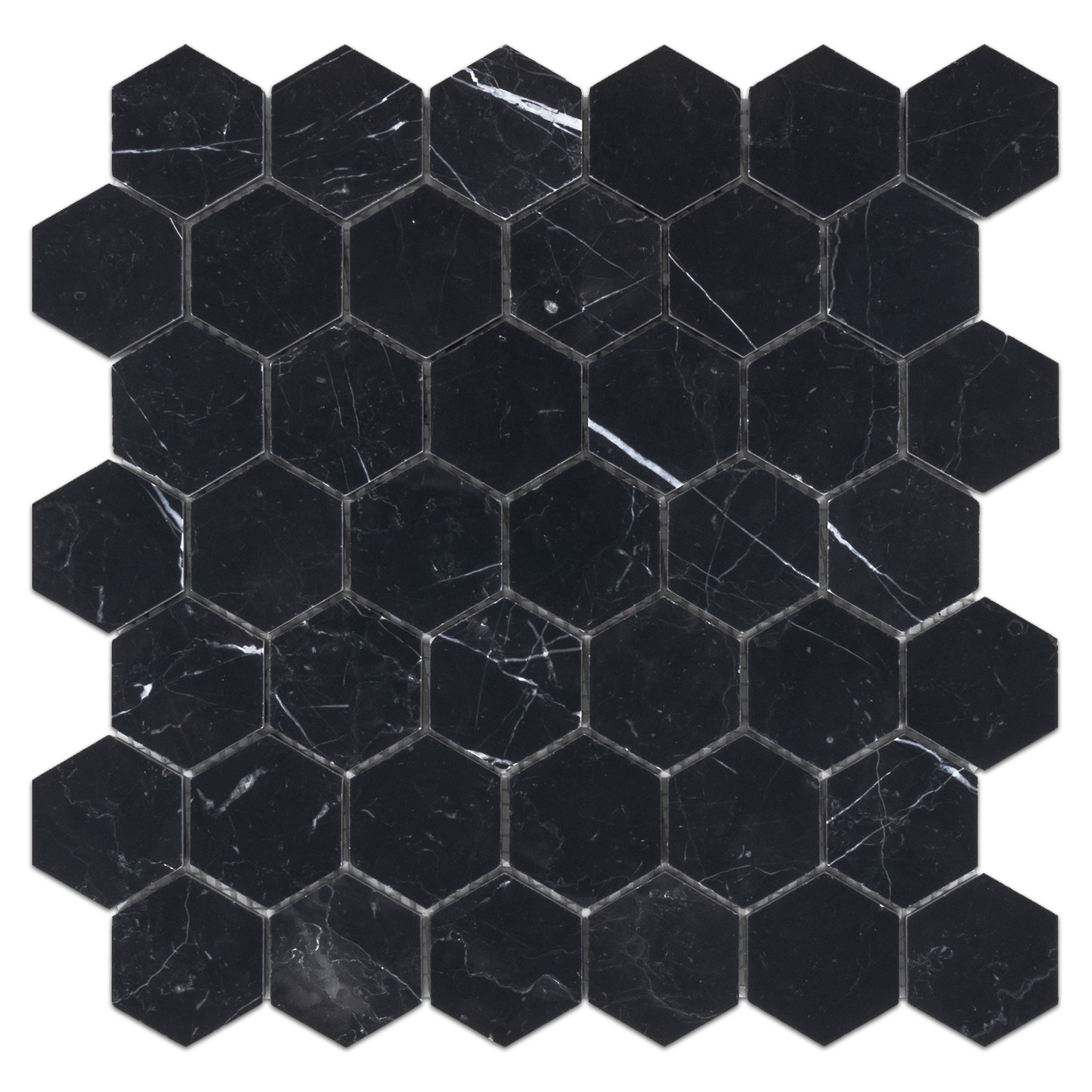 Elon Black Marble 2 Hexagon Field Mosaic 11.75x11.9375x0.375 Honed AM7010H Surface Group International Product