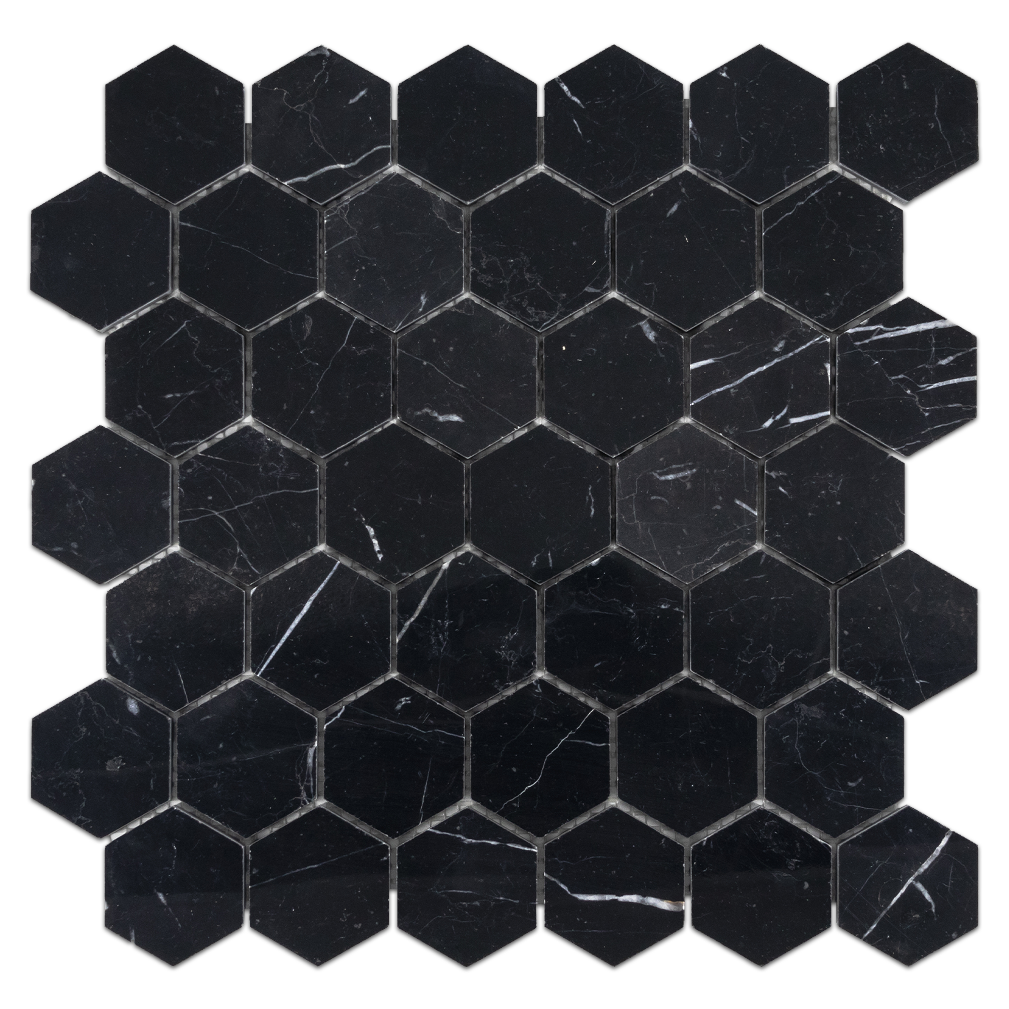Elon Black Marble 2 Hexagon Field Mosaic 11.75x11.9375x0.375 Polished - Surface Group International