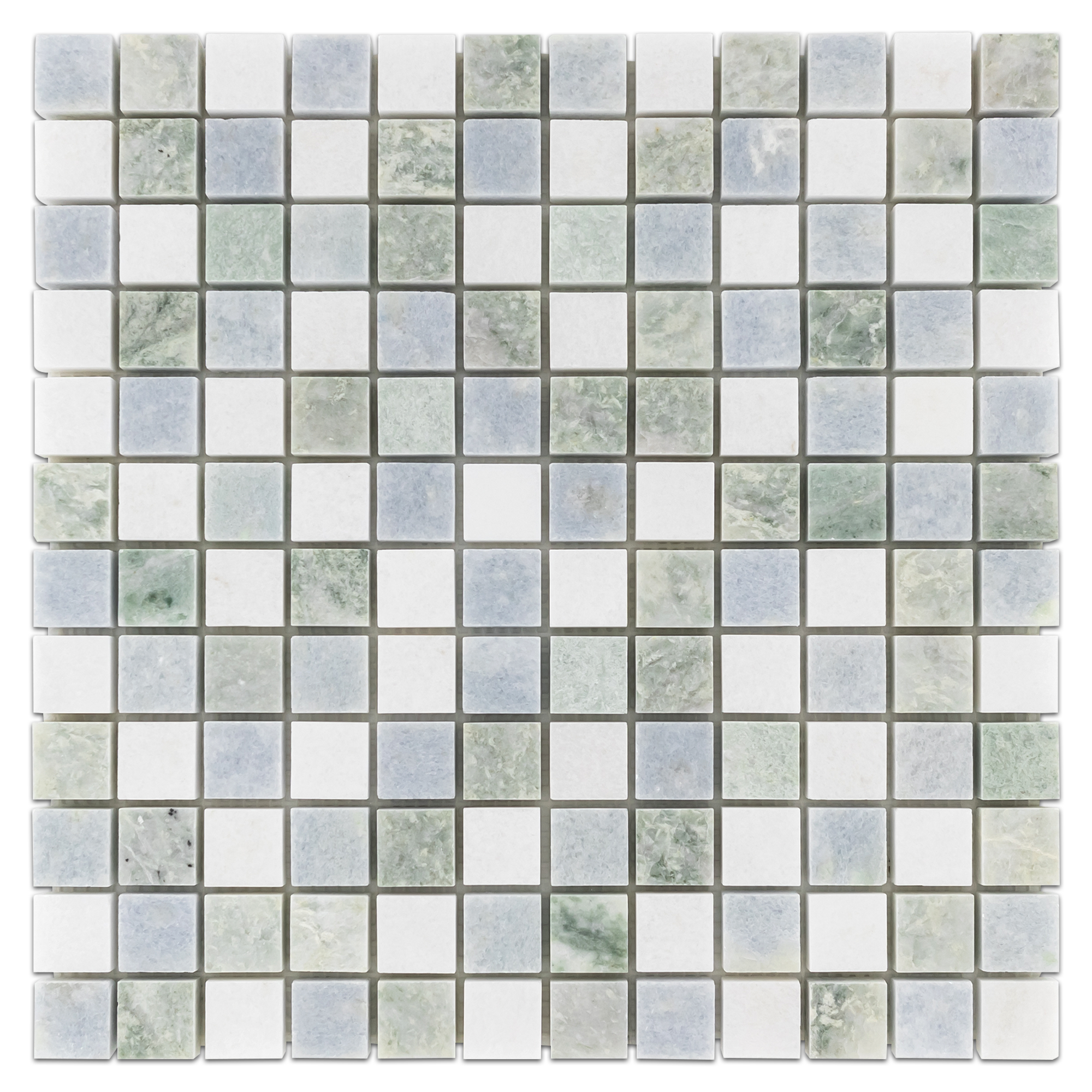 Elon Blue Celeste Ming Green White Thassos Marble Stone Blend Straight Stack Field Mosaic 12x12x0.375 Polished - Surface Group International Product