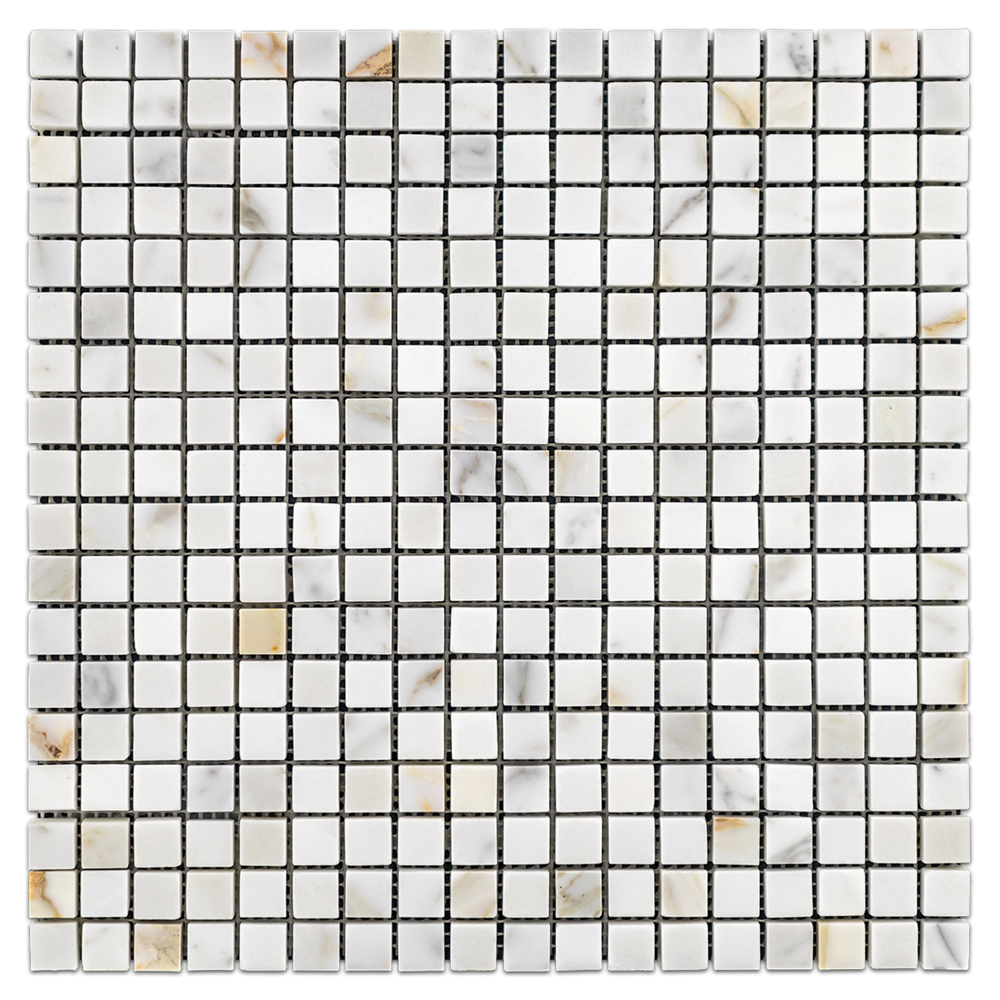 Elon Calacatta Gold Marble 0.625x0.625 Straight Stack Field Mosaic 12x12x0.375 Honed Tile - Surface Group Online