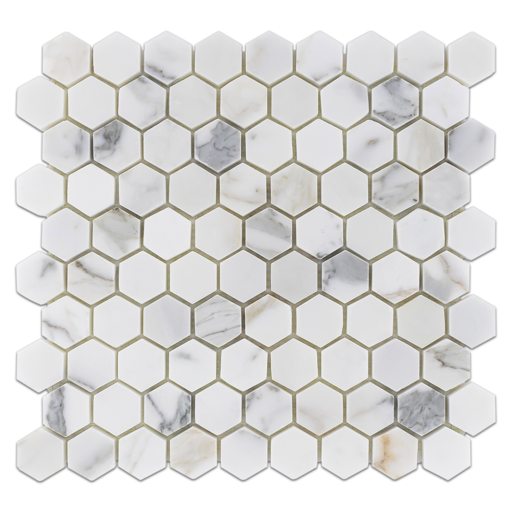 Elon Calacatta Gold Marble 1.25" Hexagon Field Mosaic Tile 11.5625x12x0.375 Polished - Surface Group International