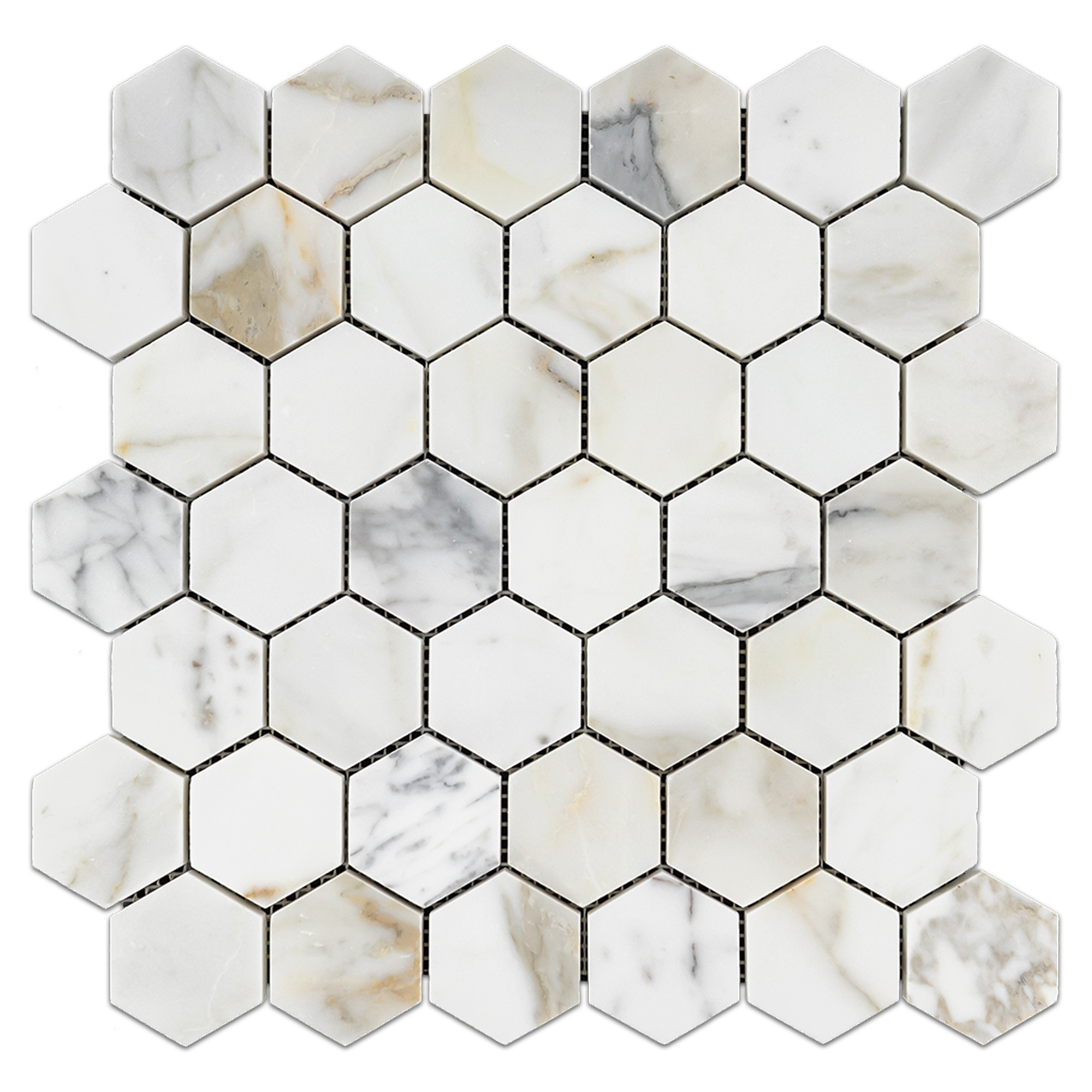 Elon Calacatta Gold Marble 2 Hexagon Field Mosaic 11.75x11.9375x0.375 Honed - Surface Group International Product
