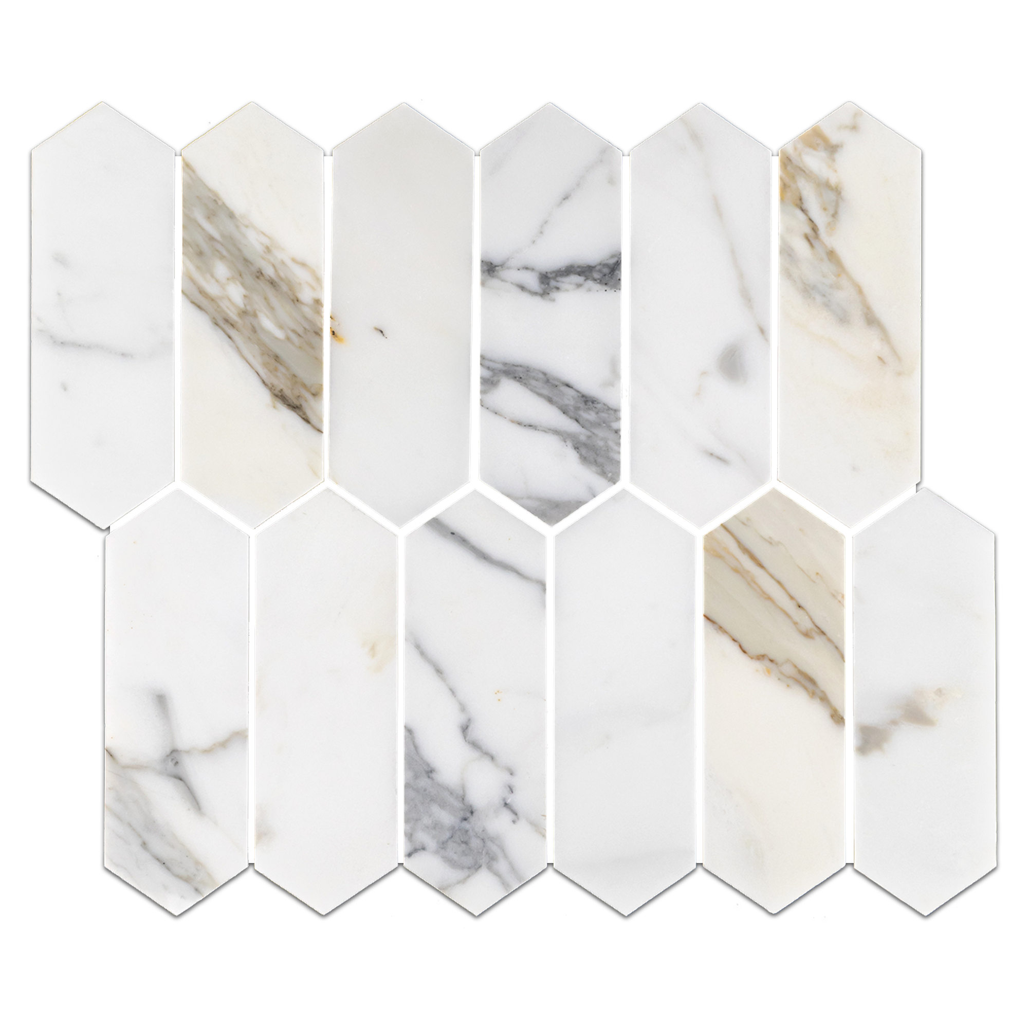 Elon Calacatta Gold Marble 2x6 Picket Field Mosaic 2x6x0.375 Honed Tile - Surface Group International