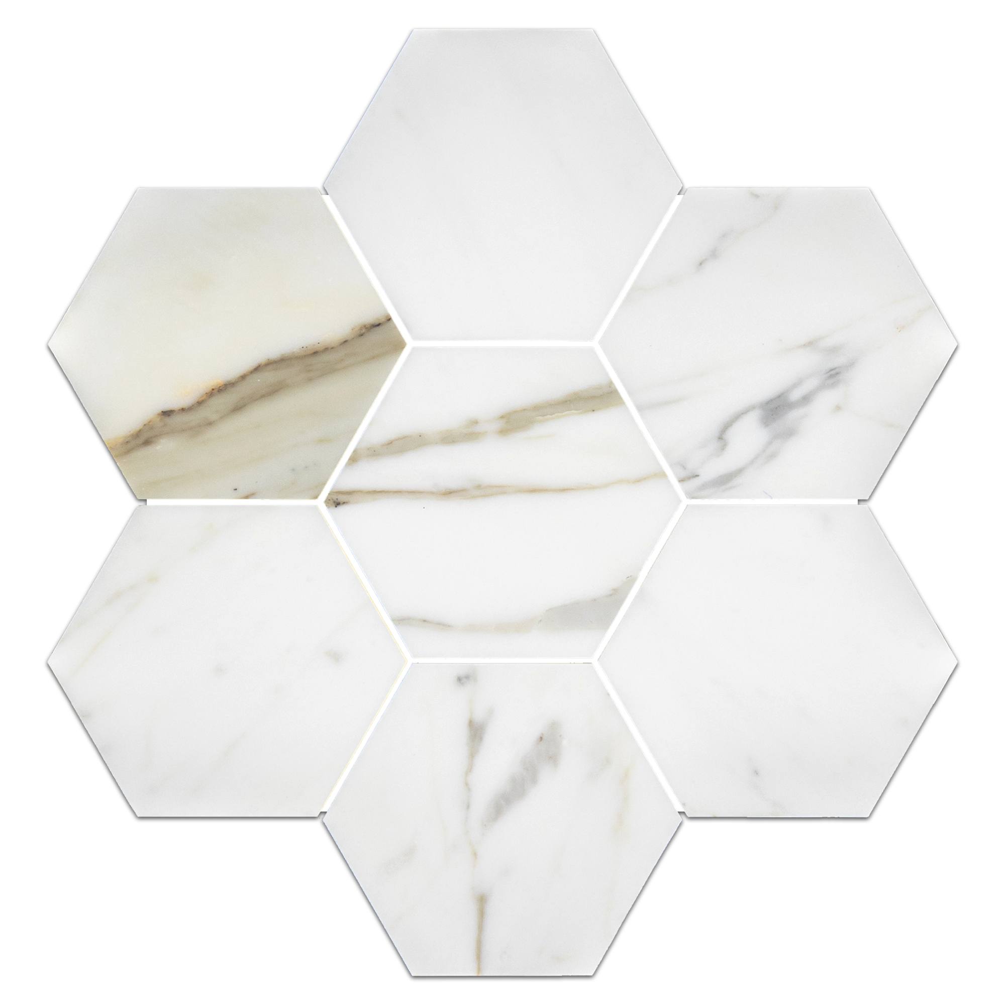 Elon Calacatta Gold Marble 5 Hexagon Field Mosaic 11.625x13.625x0.375 Honed - Surface Group International