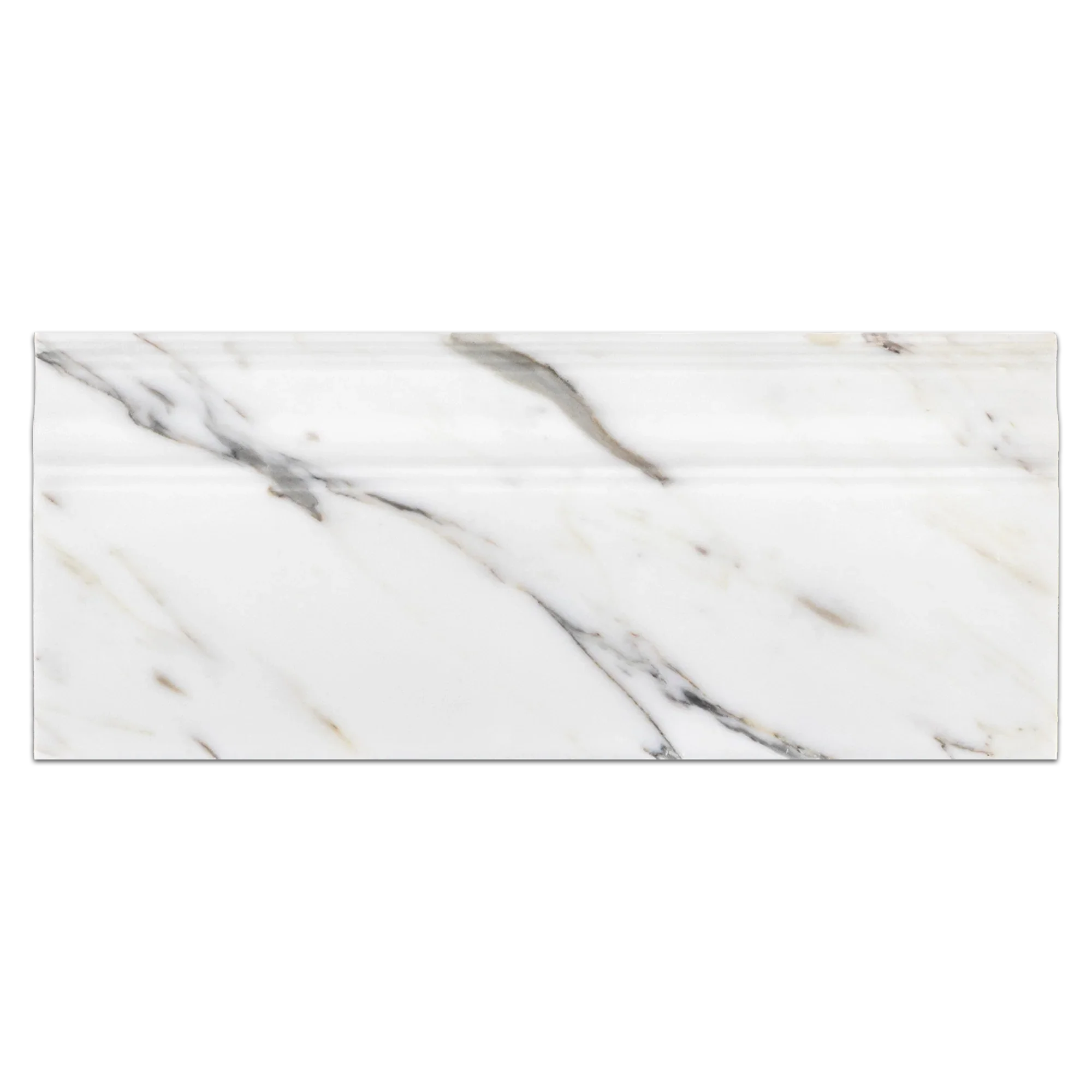 Elon Calacatta Gold Marble Baseboard 4.75x12 Polished Tile from Surface Group International.